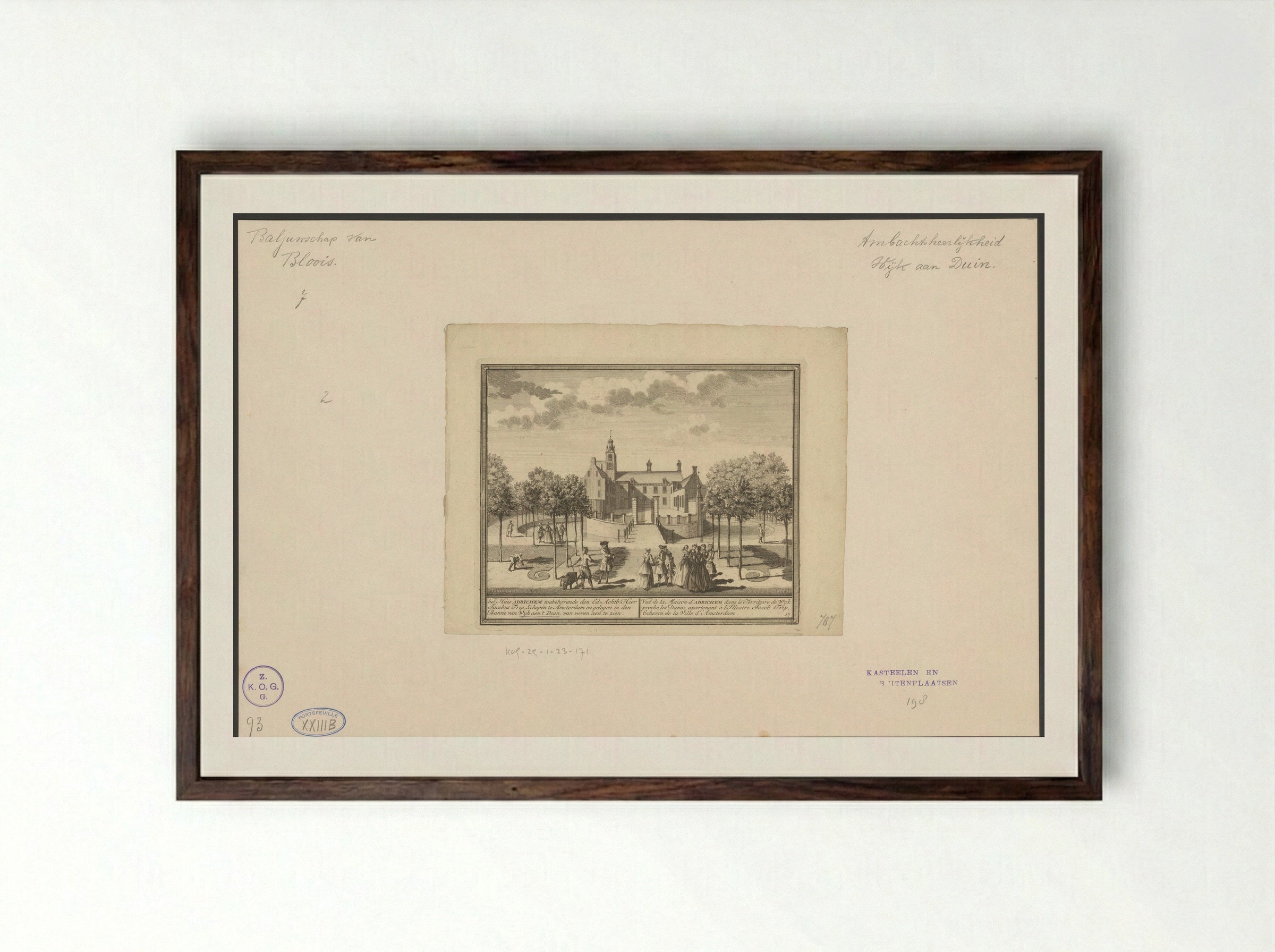 Gezicht op de buitenplaats Adrichem te Beverwijk - Hendrik de Leth - Framed Print Dark Wood