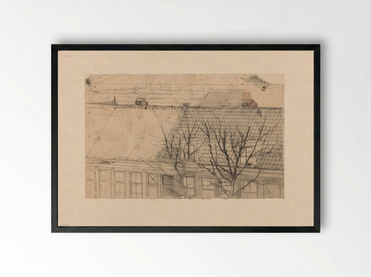 Gezicht op de daken van de Vondelkade - Cornelis Gerardus 't Hooft - Framed Print Black