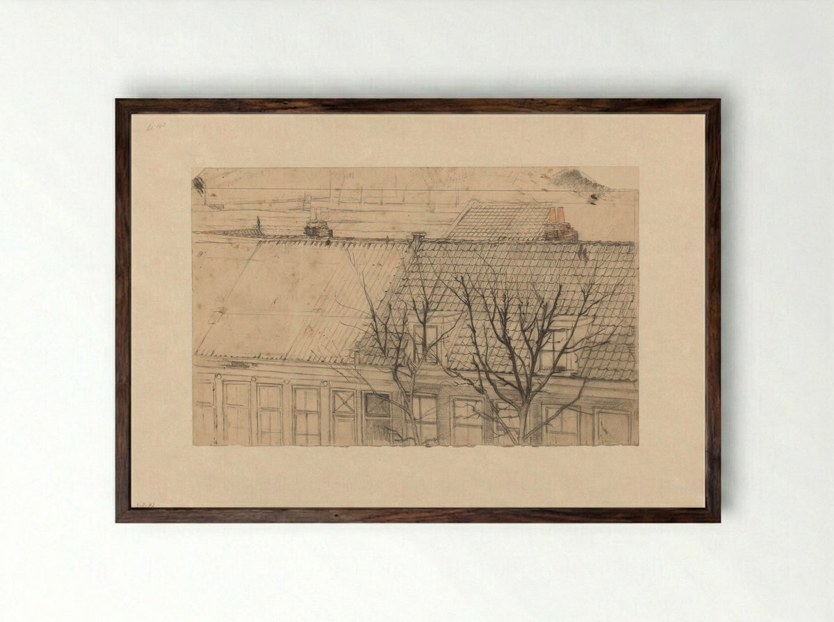 Gezicht op de daken van de Vondelkade - Cornelis Gerardus 't Hooft - Framed Print Dark Wood