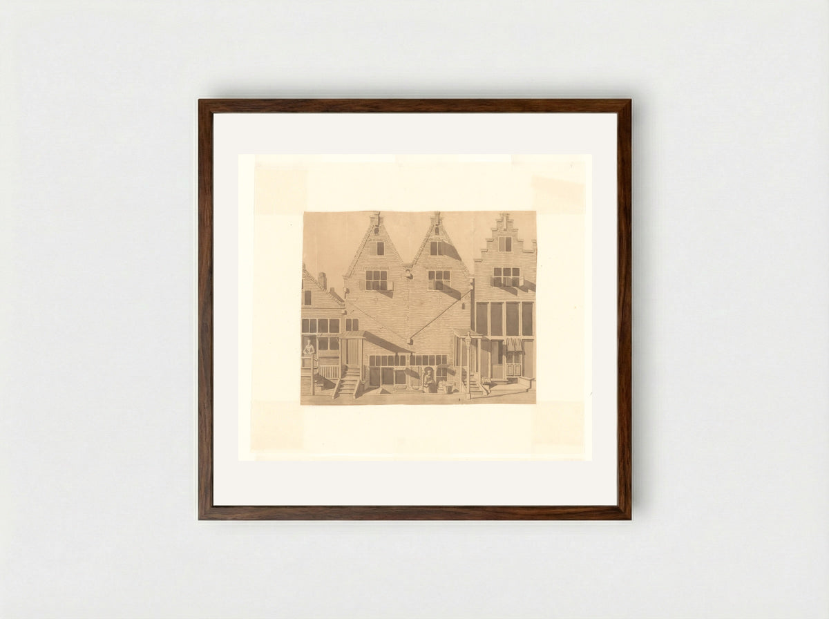 Gezicht op de doopsgezinde kerk van de Jan Jacobsgezinden - Cornelis Pronk - Framed Print Dark Wood