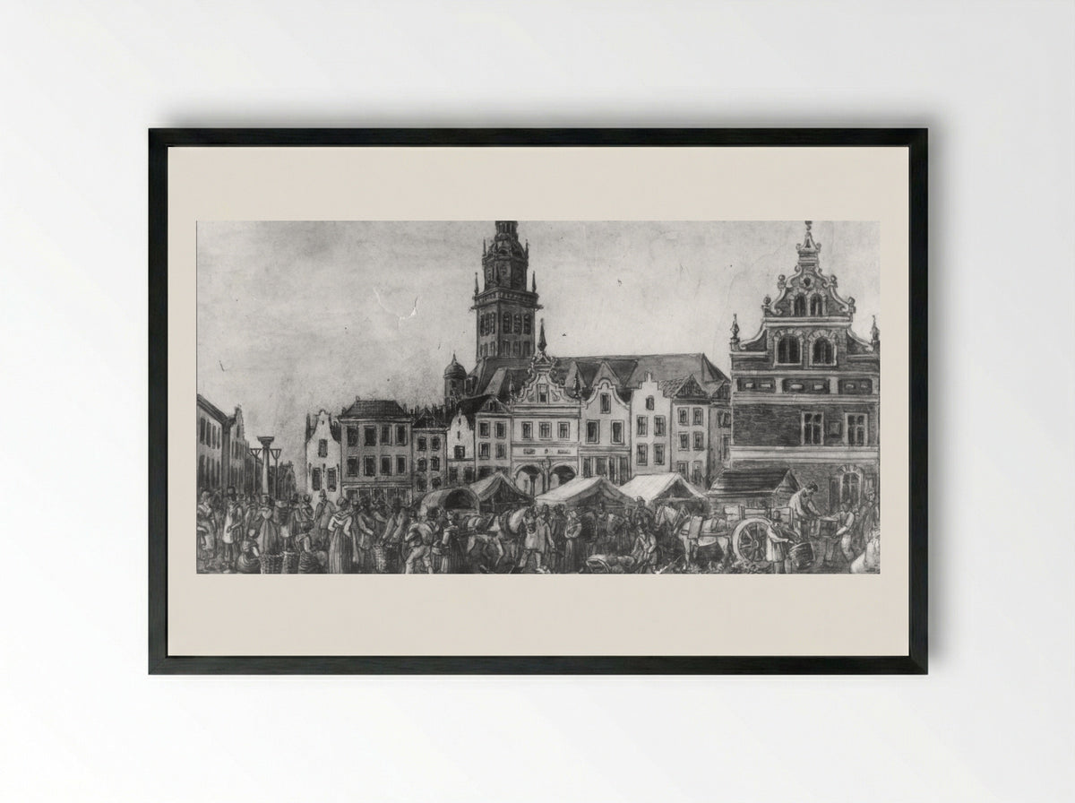 Gezicht op de fontein op de tweede binnenplaats van het Oude Doolhof aan de Prinsengracht - Hilmar Johannes Backer - Framed Print Black