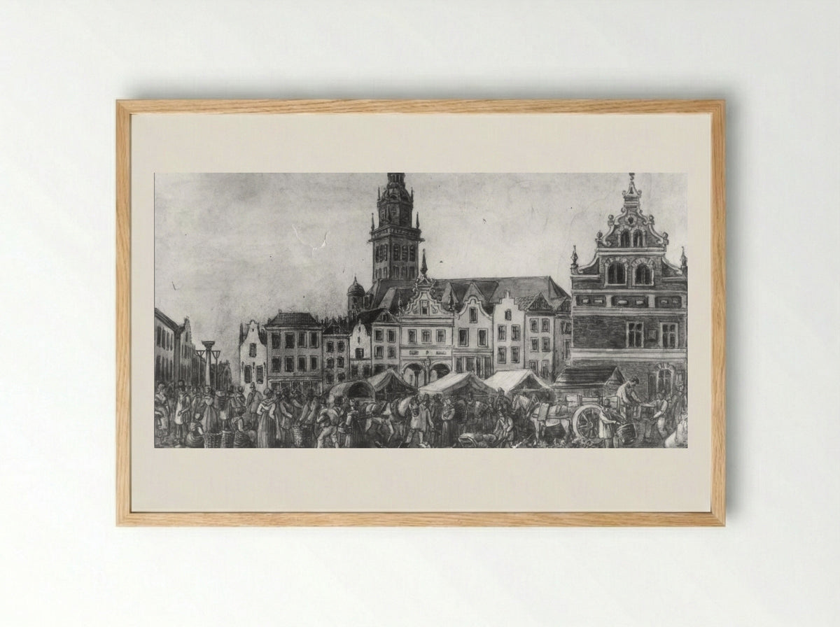 Gezicht op de fontein op de tweede binnenplaats van het Oude Doolhof aan de Prinsengracht - Hilmar Johannes Backer - Framed Print Wood