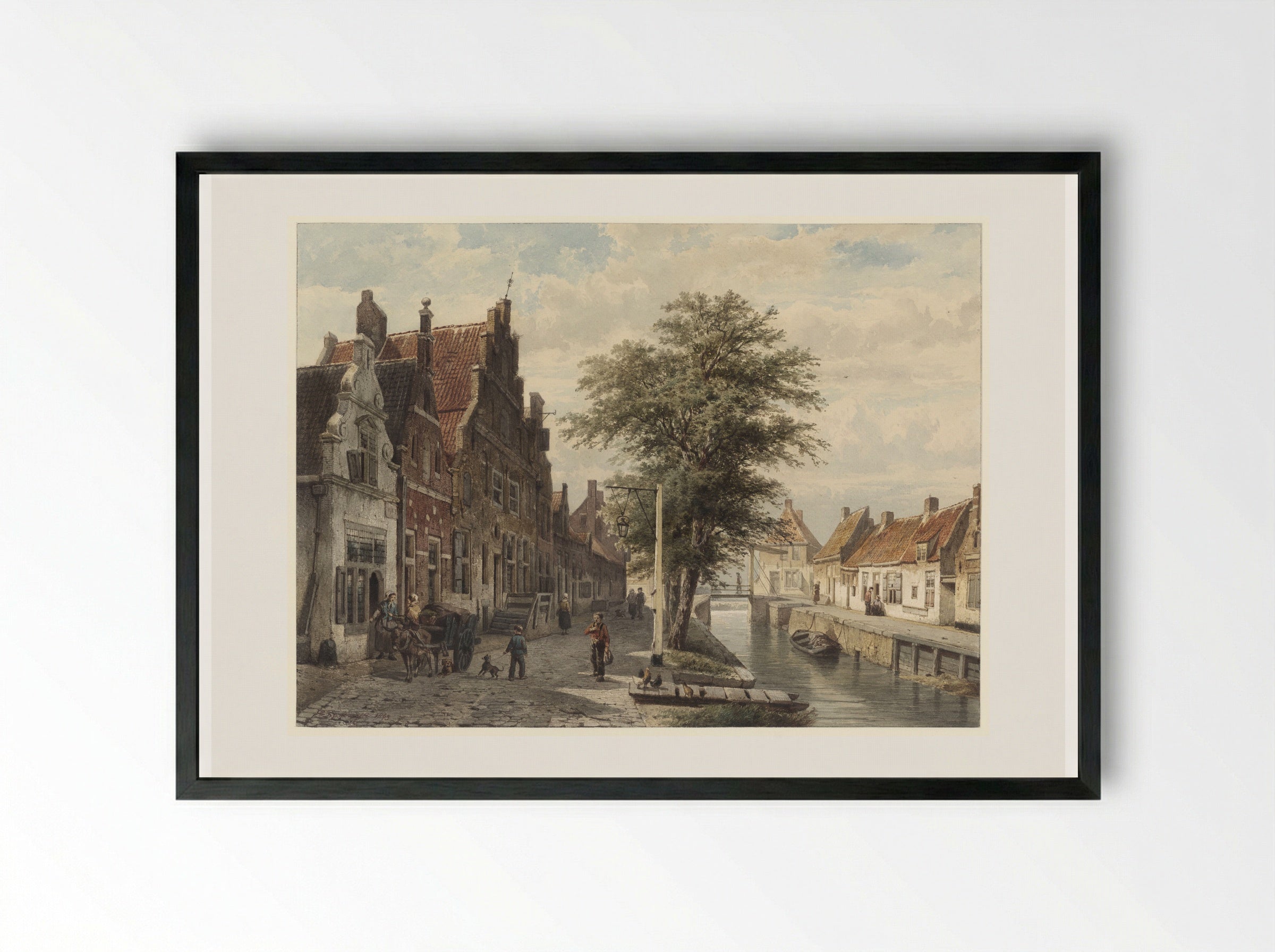 Gezicht op de gracht te Hasselt - Cornelis Springer - Framed Print Black