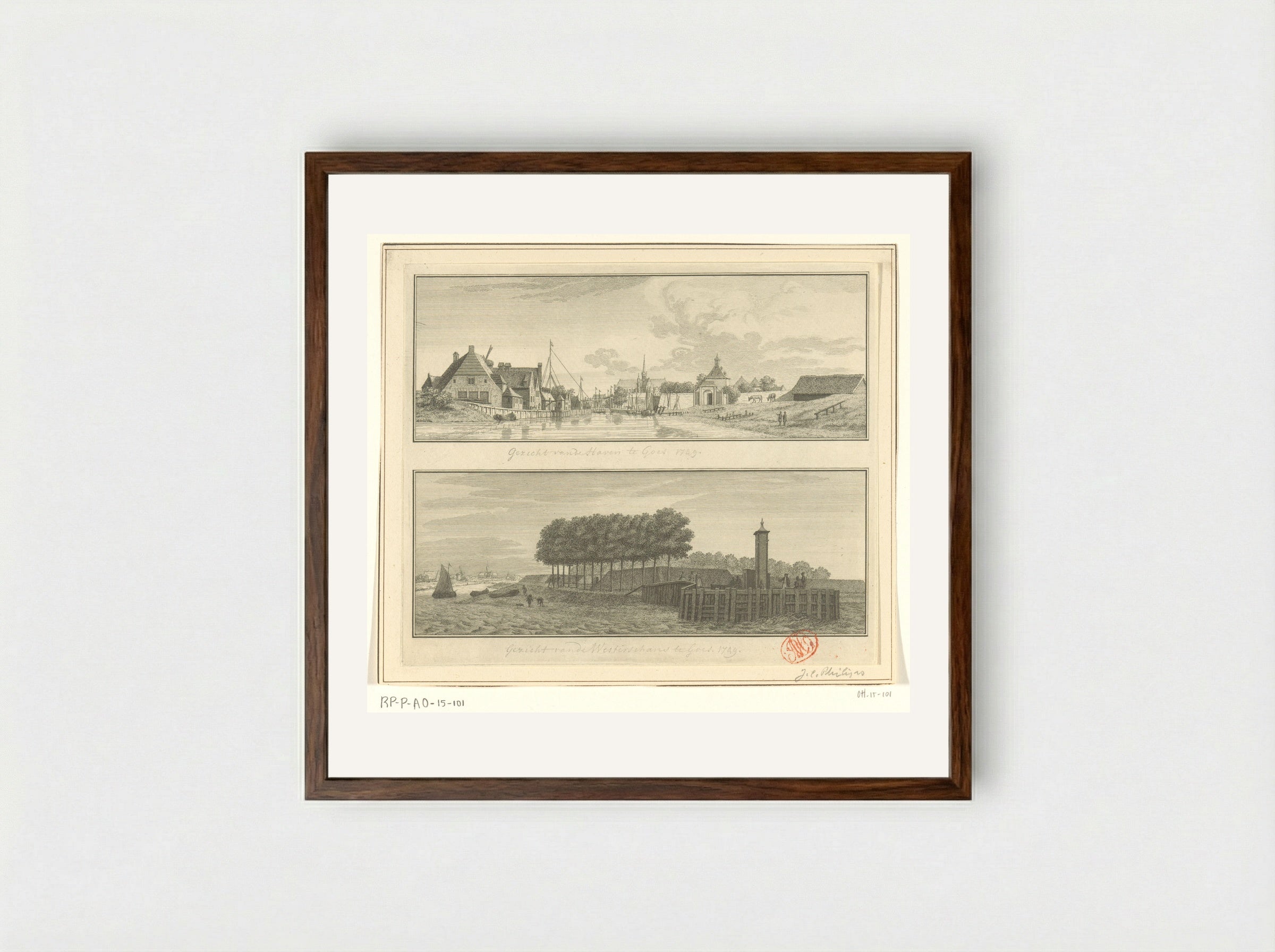 Gezicht op de haven en Westerschans te Goes - Jan Caspar Philips - Framed Print Dark Wood
