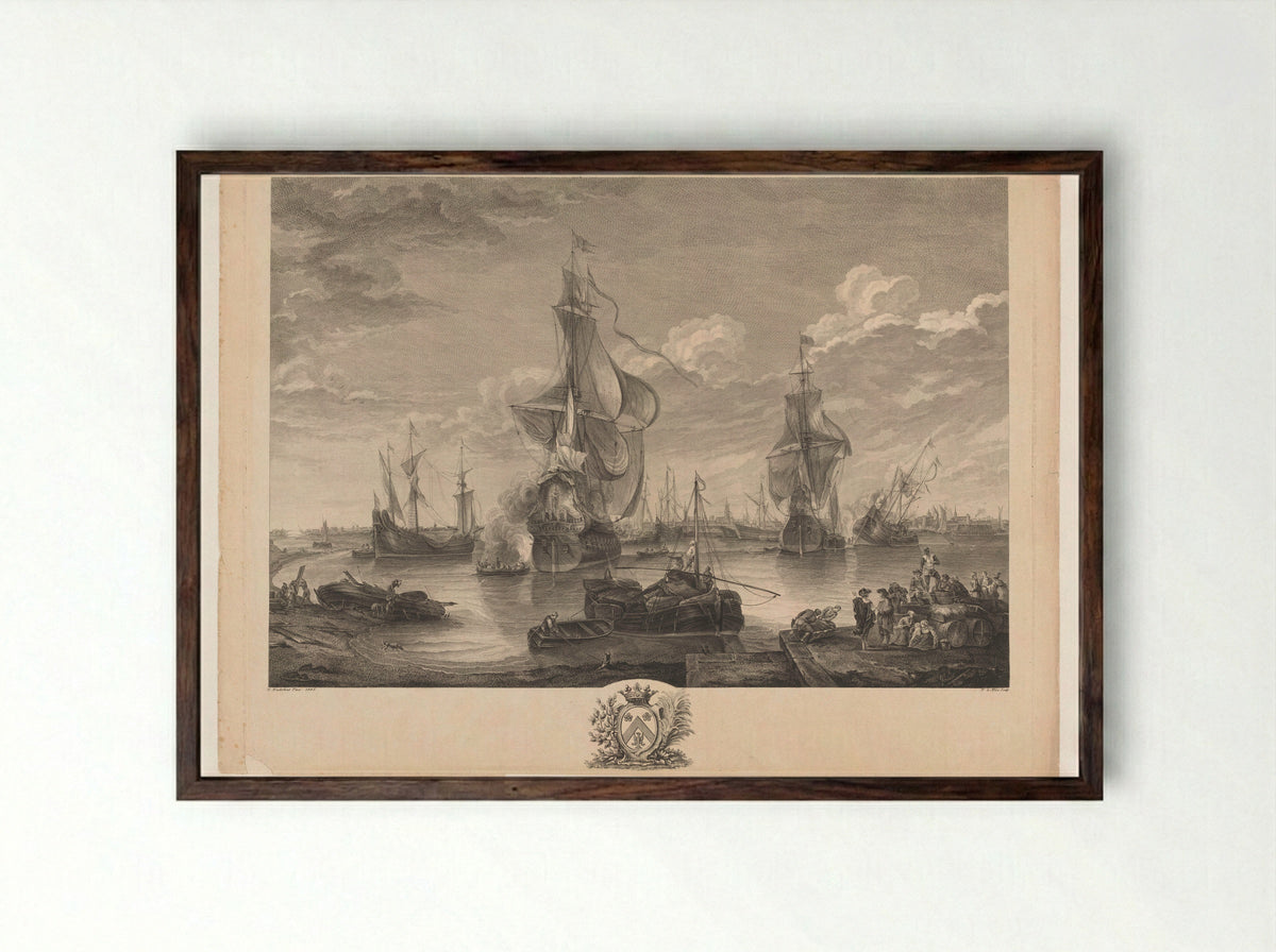 Gezicht op de haven van Brugge - Noël Le Mire - Framed Print Dark Wood