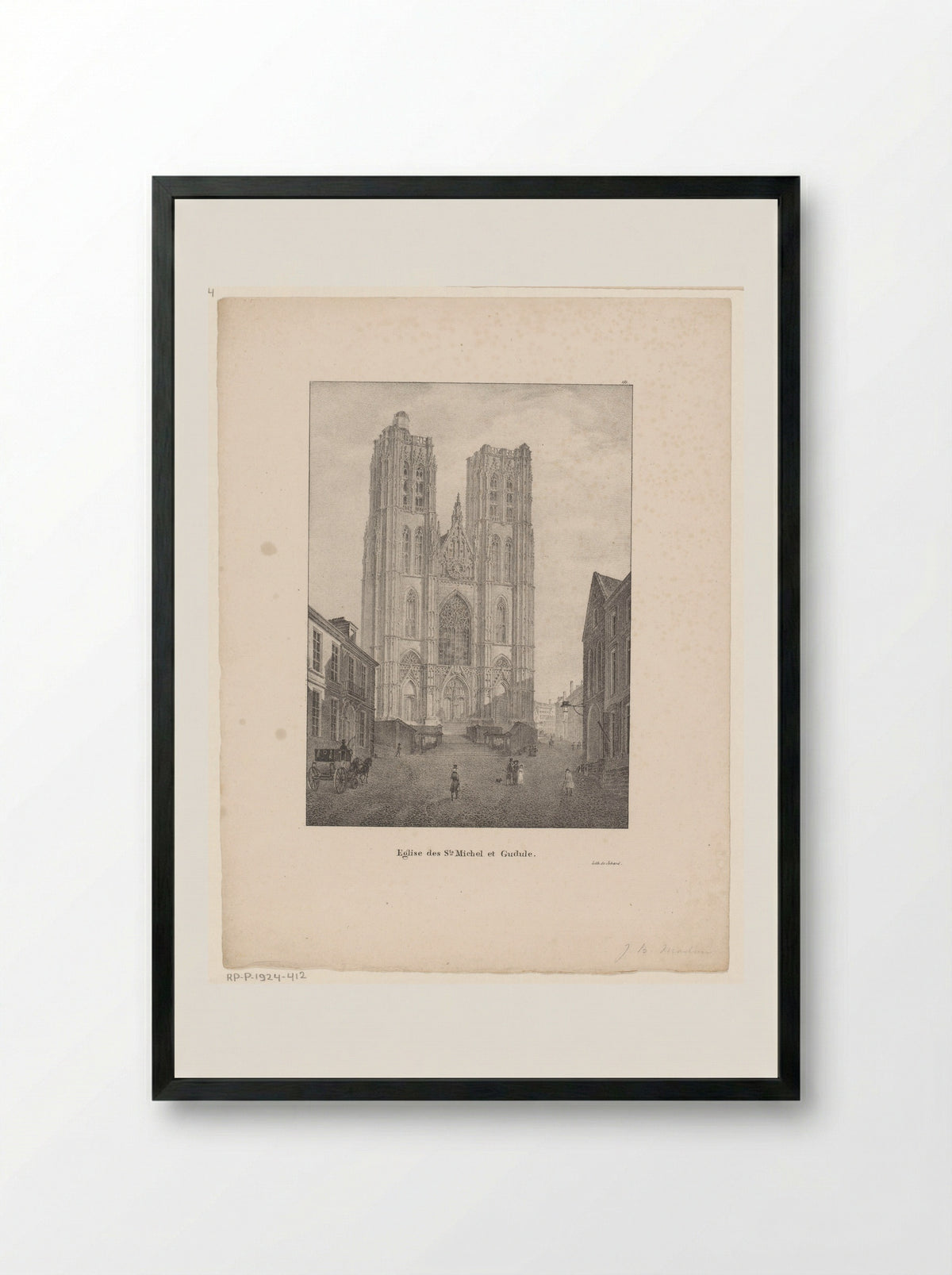 Gezicht op de kathedraal van Sint-Michiel en Sint-Goedele - Jean-Baptiste Madou - Framed Print Black