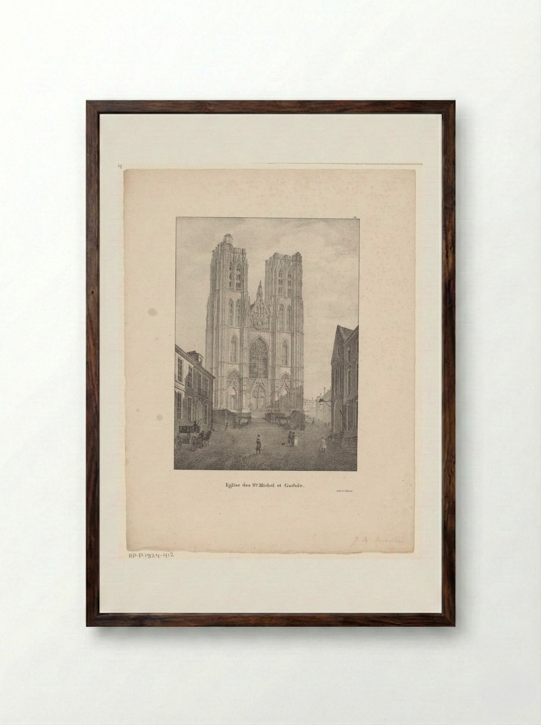 Gezicht op de kathedraal van Sint-Michiel en Sint-Goedele - Jean-Baptiste Madou - Framed Print Dark Wood
