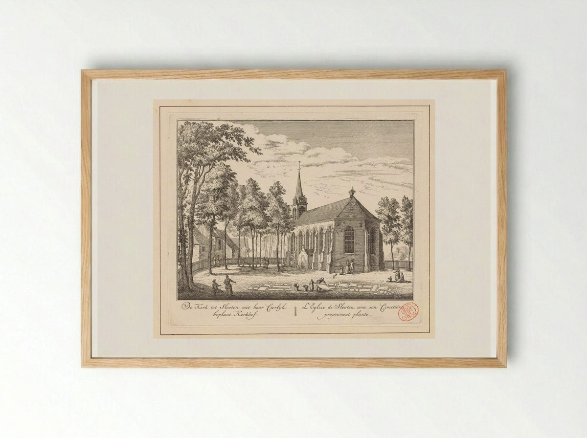 Gezicht op de kerk en het kerkhof te Sloten - Abraham Rademaker - Framed Print Wood