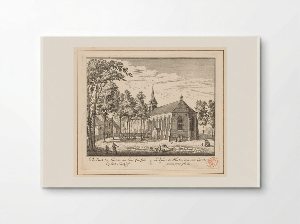 Gezicht op de kerk en het kerkhof te Sloten - Abraham Rademaker - Poster