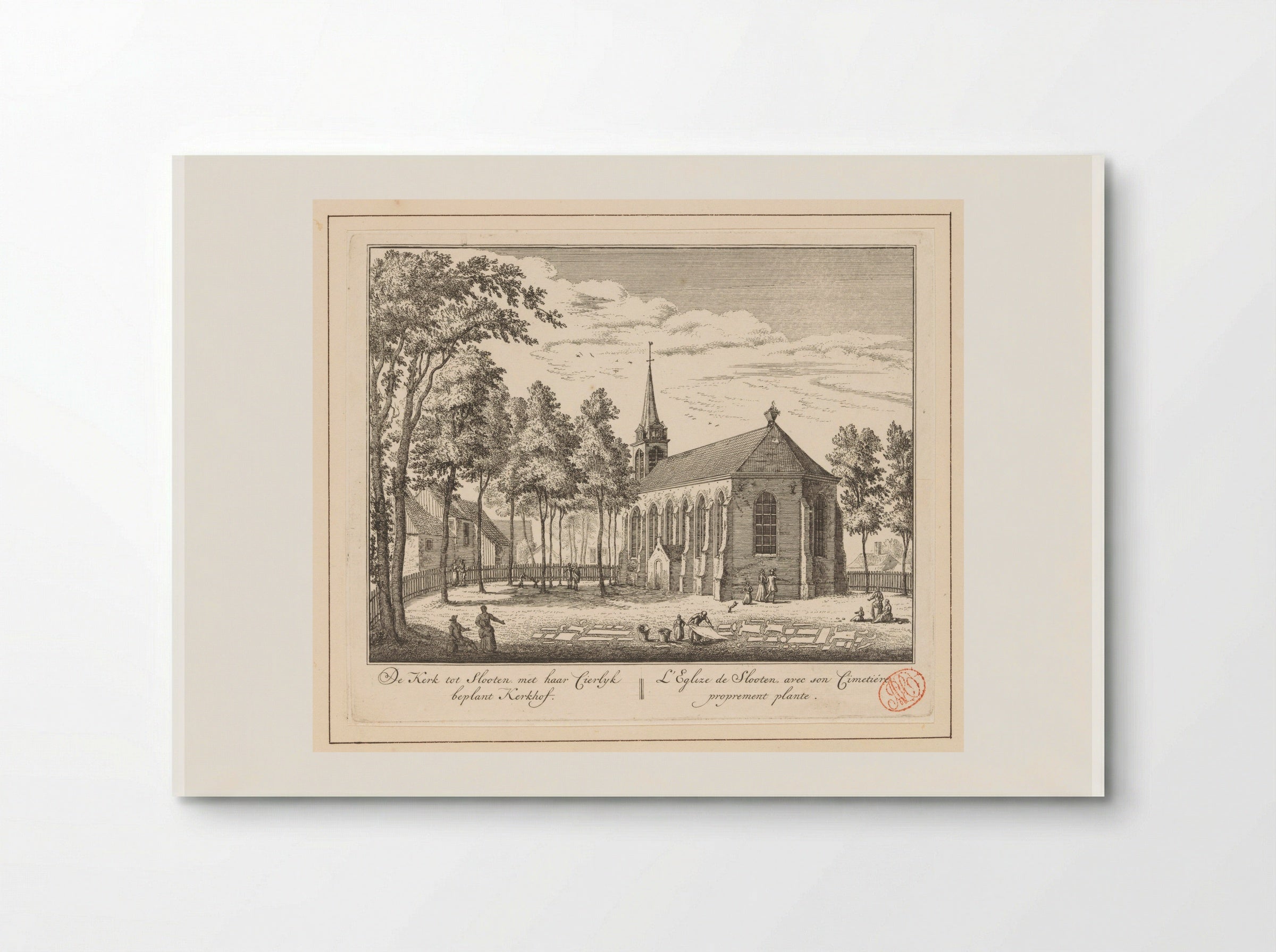 Gezicht op de kerk en het kerkhof te Sloten - Abraham Rademaker - Poster