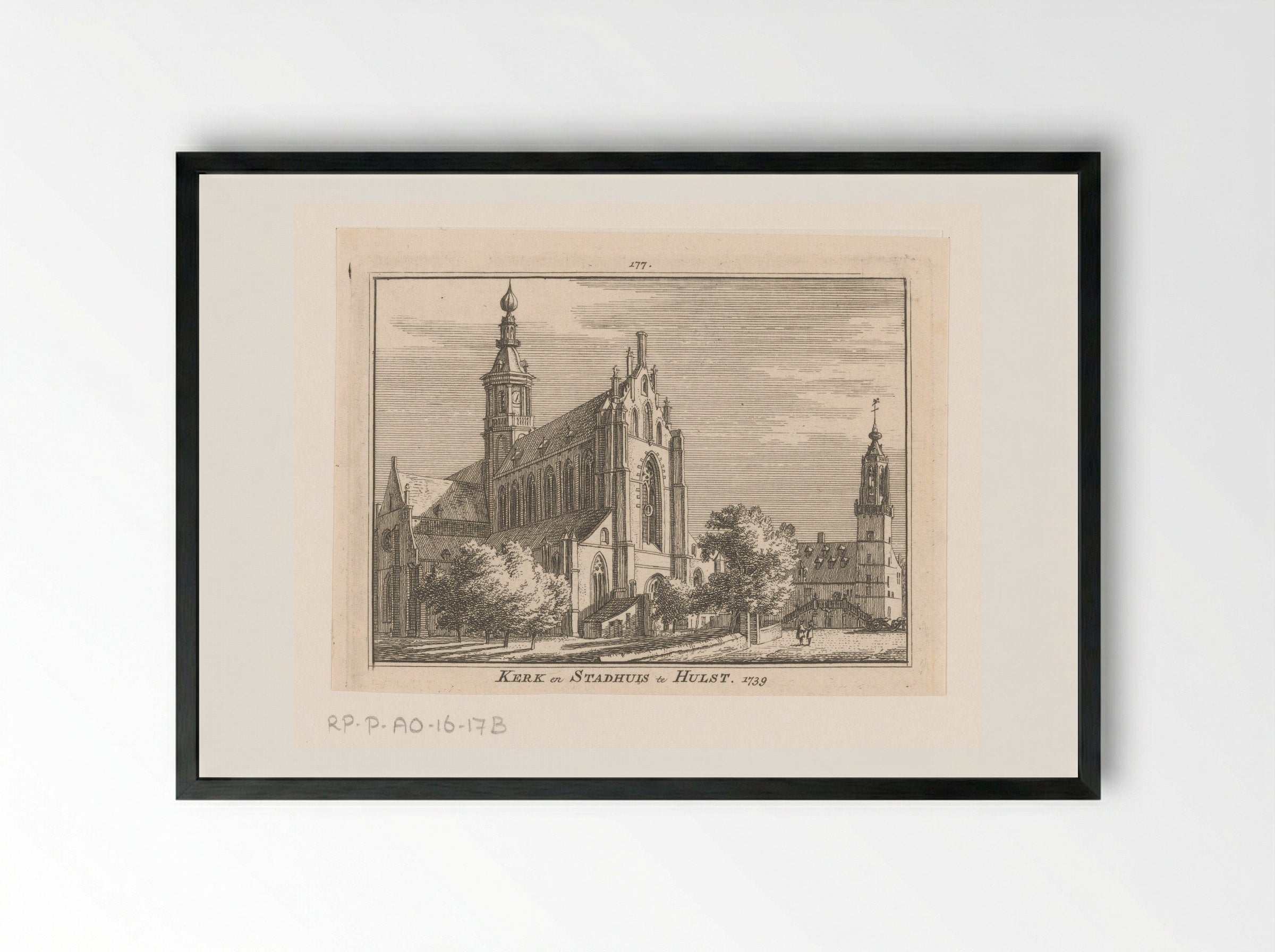 Gezicht op de kerk en het stadhuis te Hulst - Hendrik Spilman - Framed Print Black
