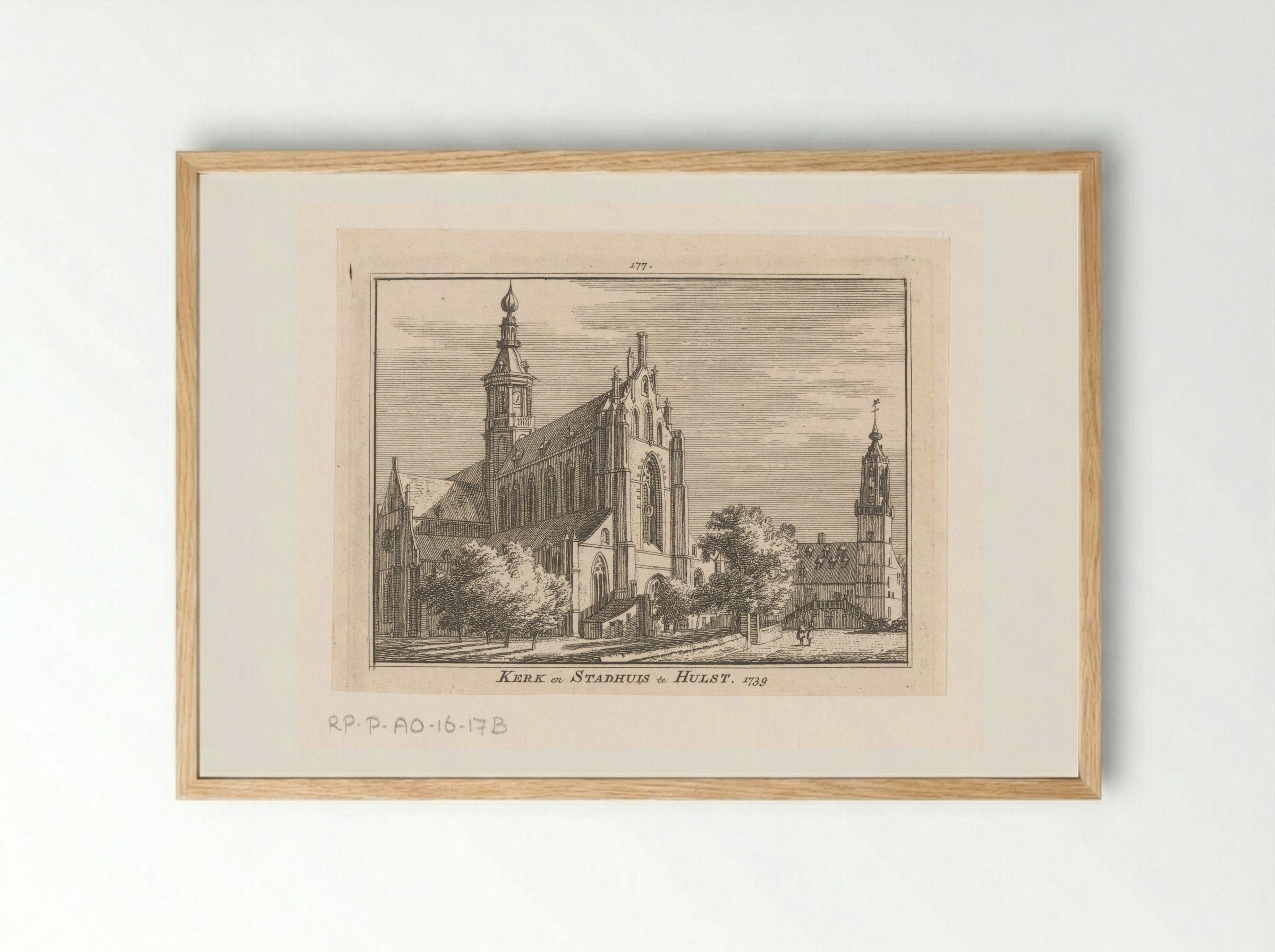 Gezicht op de kerk en het stadhuis te Hulst - Hendrik Spilman - Framed Print Wood