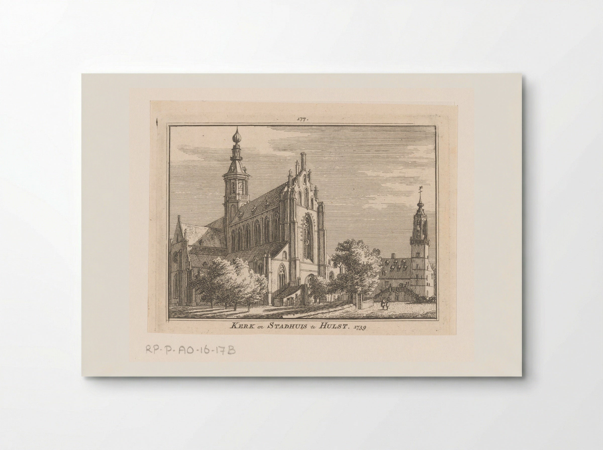 Gezicht op de kerk en het stadhuis te Hulst - Hendrik Spilman - Poster