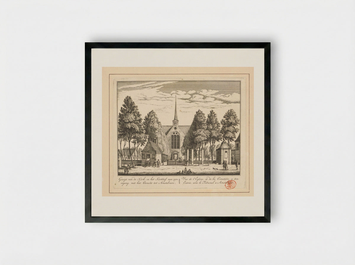 Gezicht op de kerk te Amstelveen - Abraham Rademaker - Framed Print Black