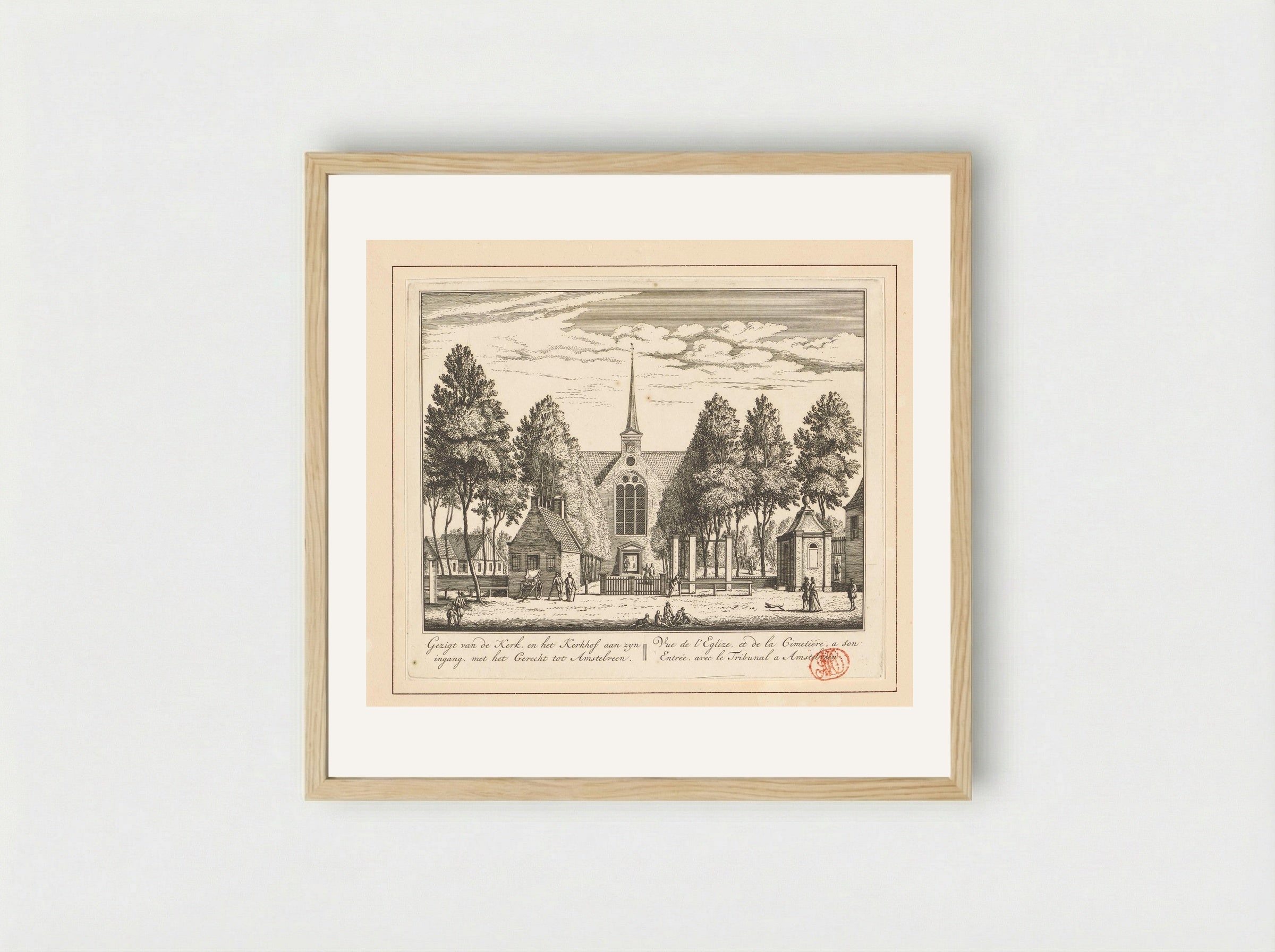 Gezicht op de kerk te Amstelveen - Abraham Rademaker - Framed Print Wood