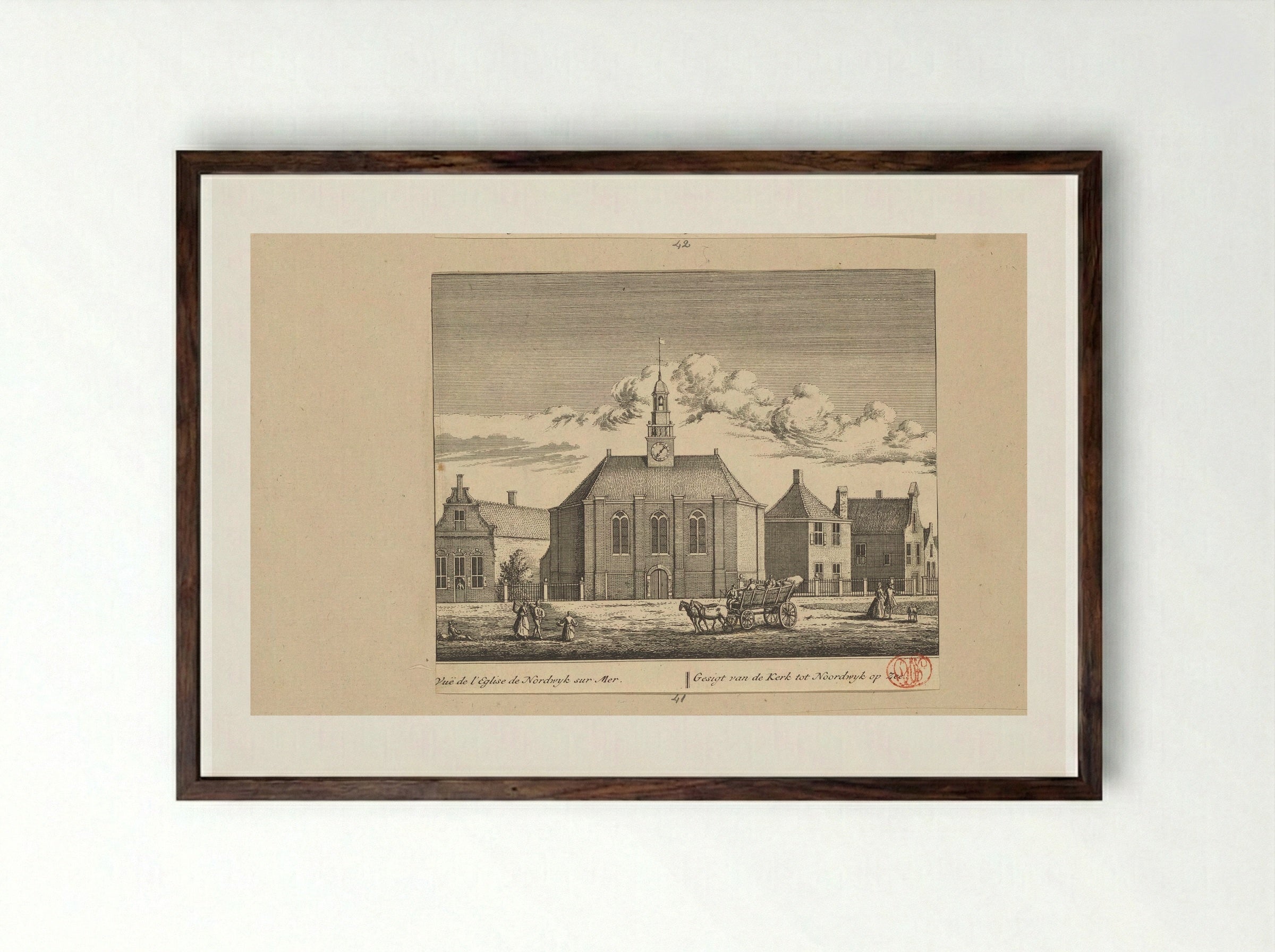 Gezicht op de kerk te Noordwijk aan Zee - Abraham Rademaker - Framed Print Dark Wood