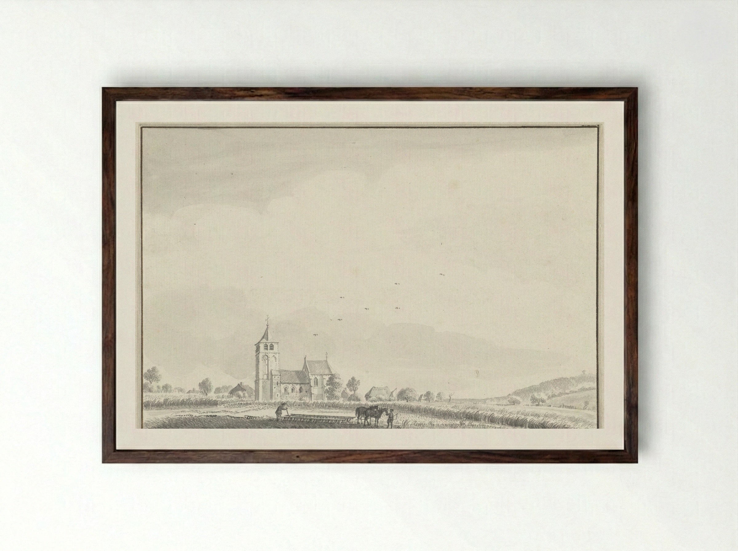 Gezicht op de kerk van Beek, bij Nijmegen - Jan de Beijer - Framed Print Dark Wood