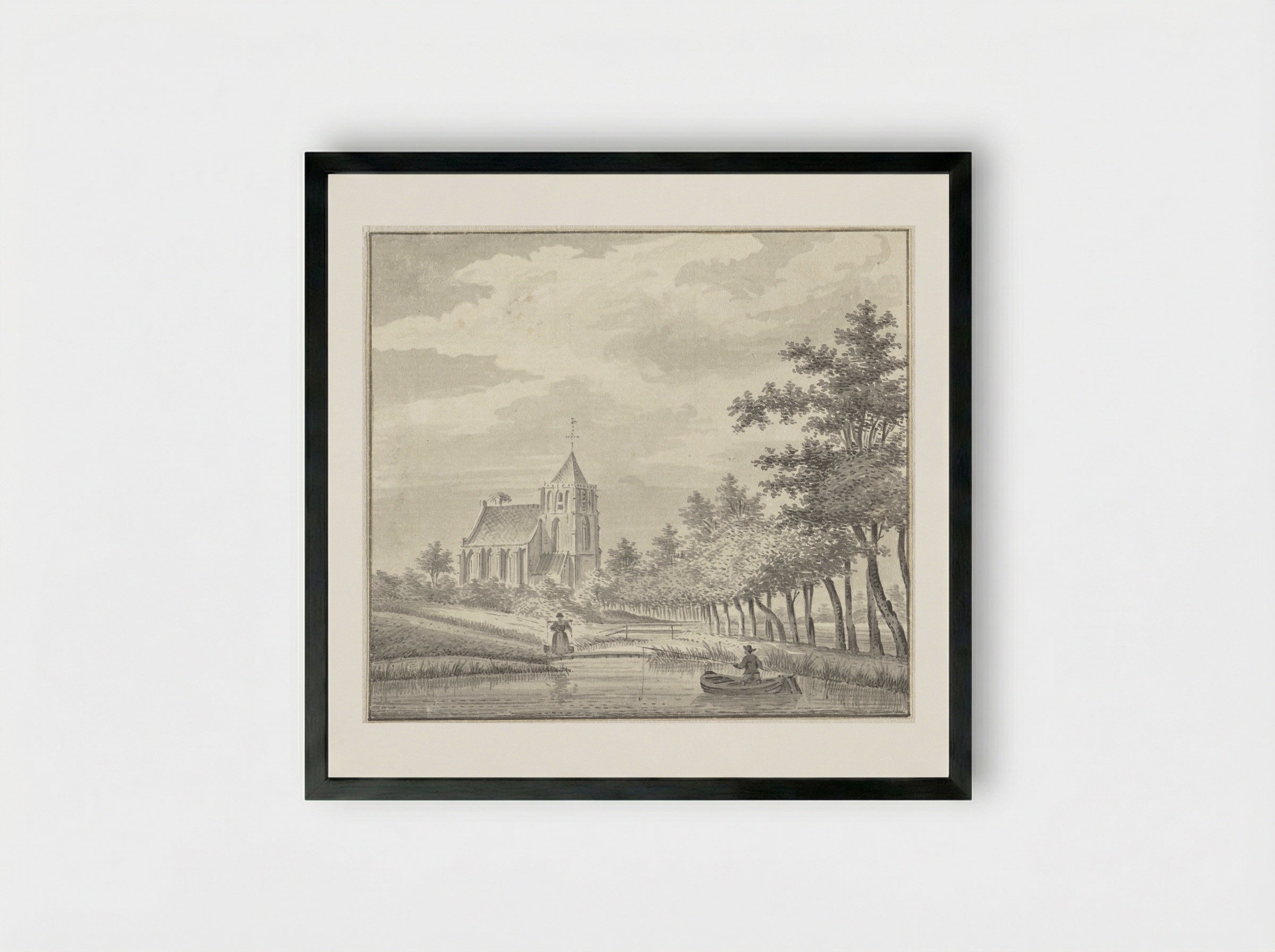 Gezicht op de kerk van Leerbroek - Jan de Beijer - Framed Print Black