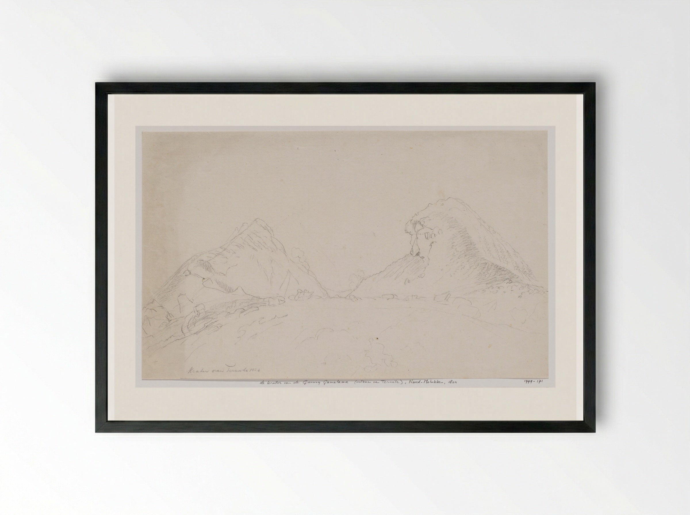 Gezicht op de krater van de Gunung Gamalama, Noord-Molukken - Adrianus Johannes Bik - Framed Print Black
