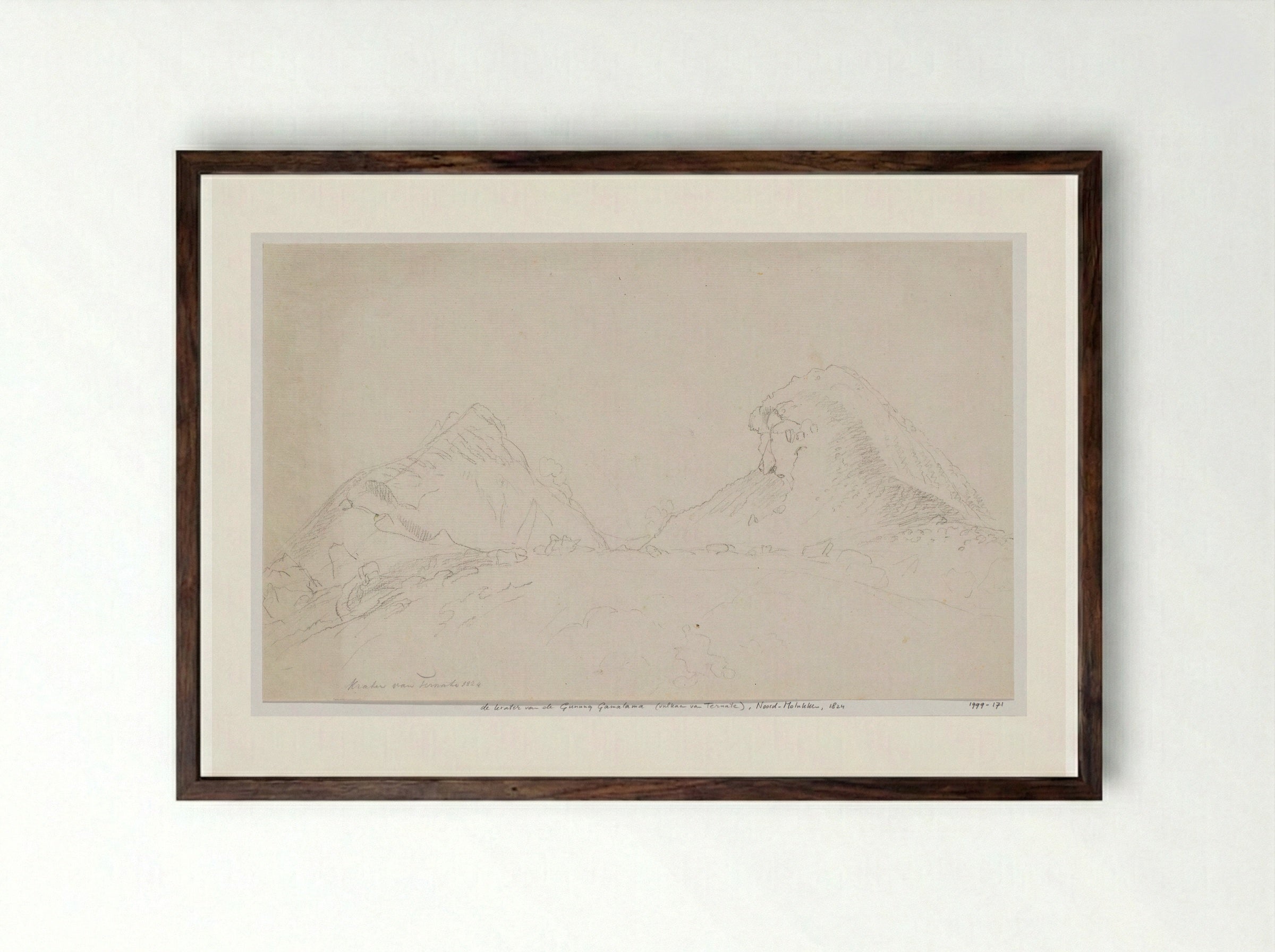 Gezicht op de krater van de Gunung Gamalama, Noord-Molukken - Adrianus Johannes Bik - Framed Print Dark Wood