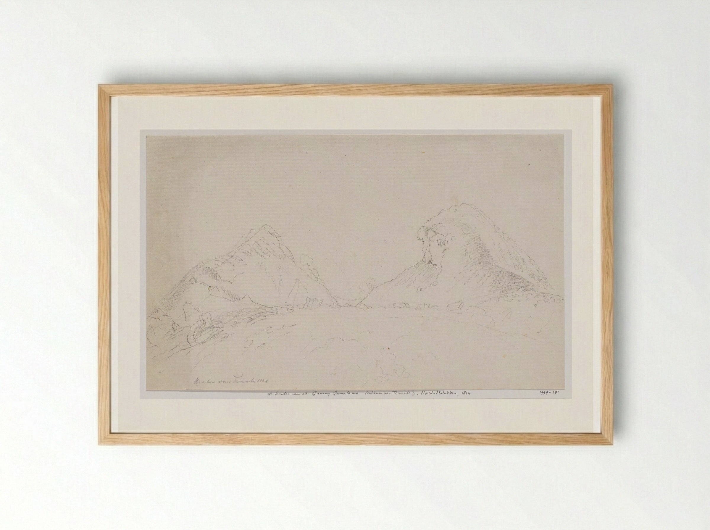 Gezicht op de krater van de Gunung Gamalama, Noord-Molukken - Adrianus Johannes Bik - Framed Print Wood