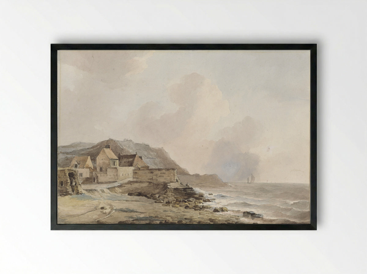 Gezicht op de kust bij Boulogne sur Mer - Petrus Johannes Schotel - Framed Print Black