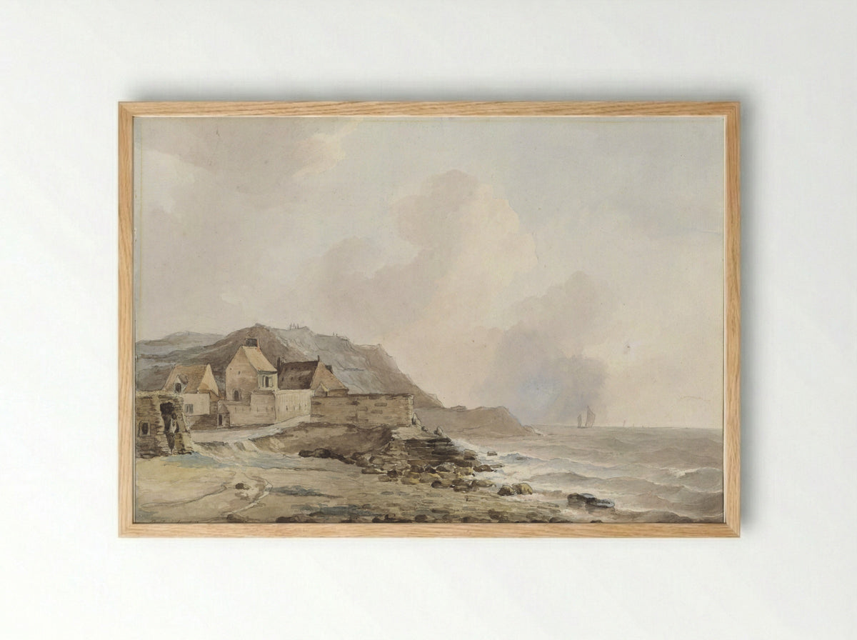 Gezicht op de kust bij Boulogne sur Mer - Petrus Johannes Schotel - Framed Print Wood