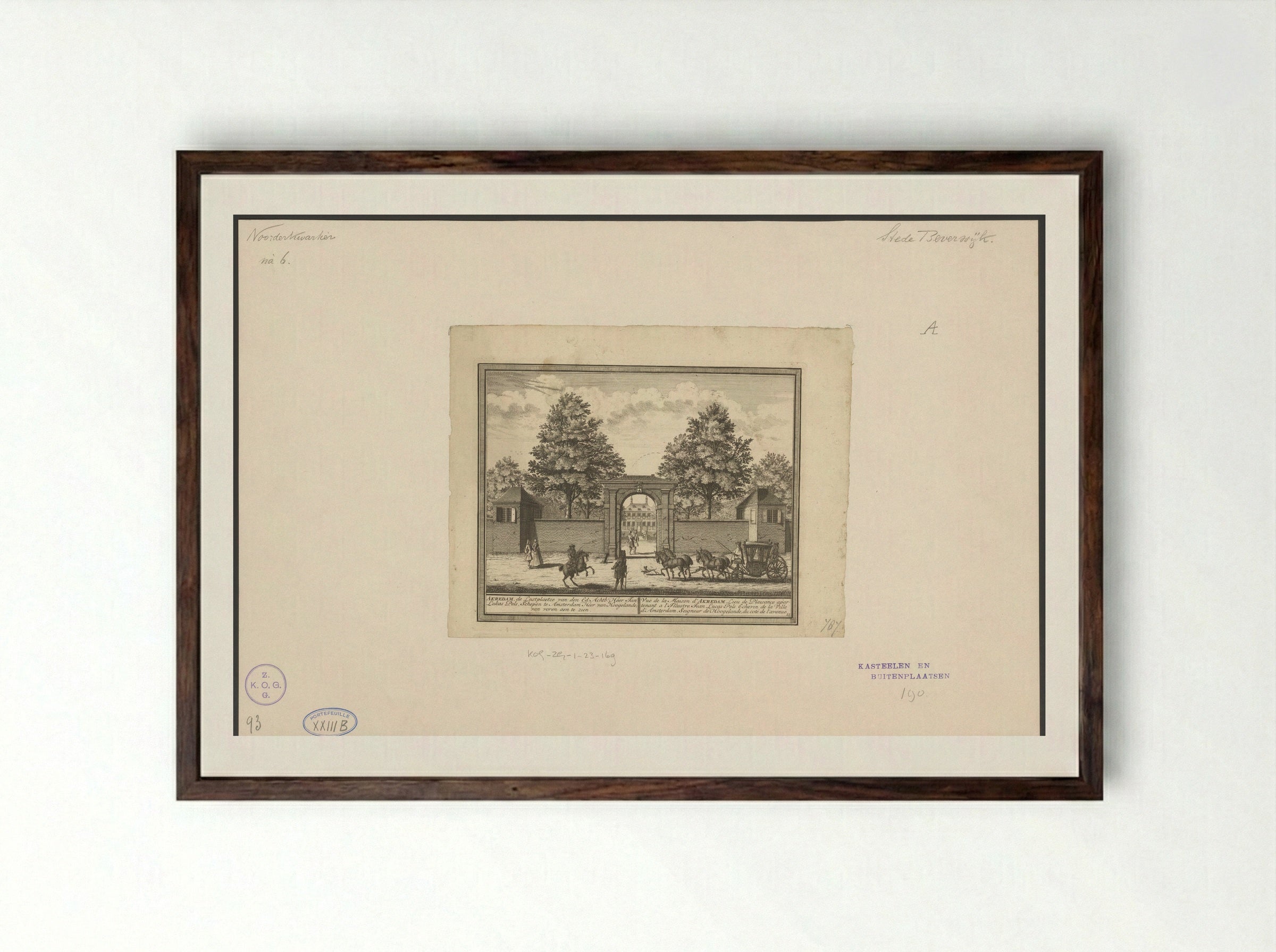Gezicht op de landgoed Akerendam te Beverwijk - Hendrik de Leth - Framed Print Dark Wood