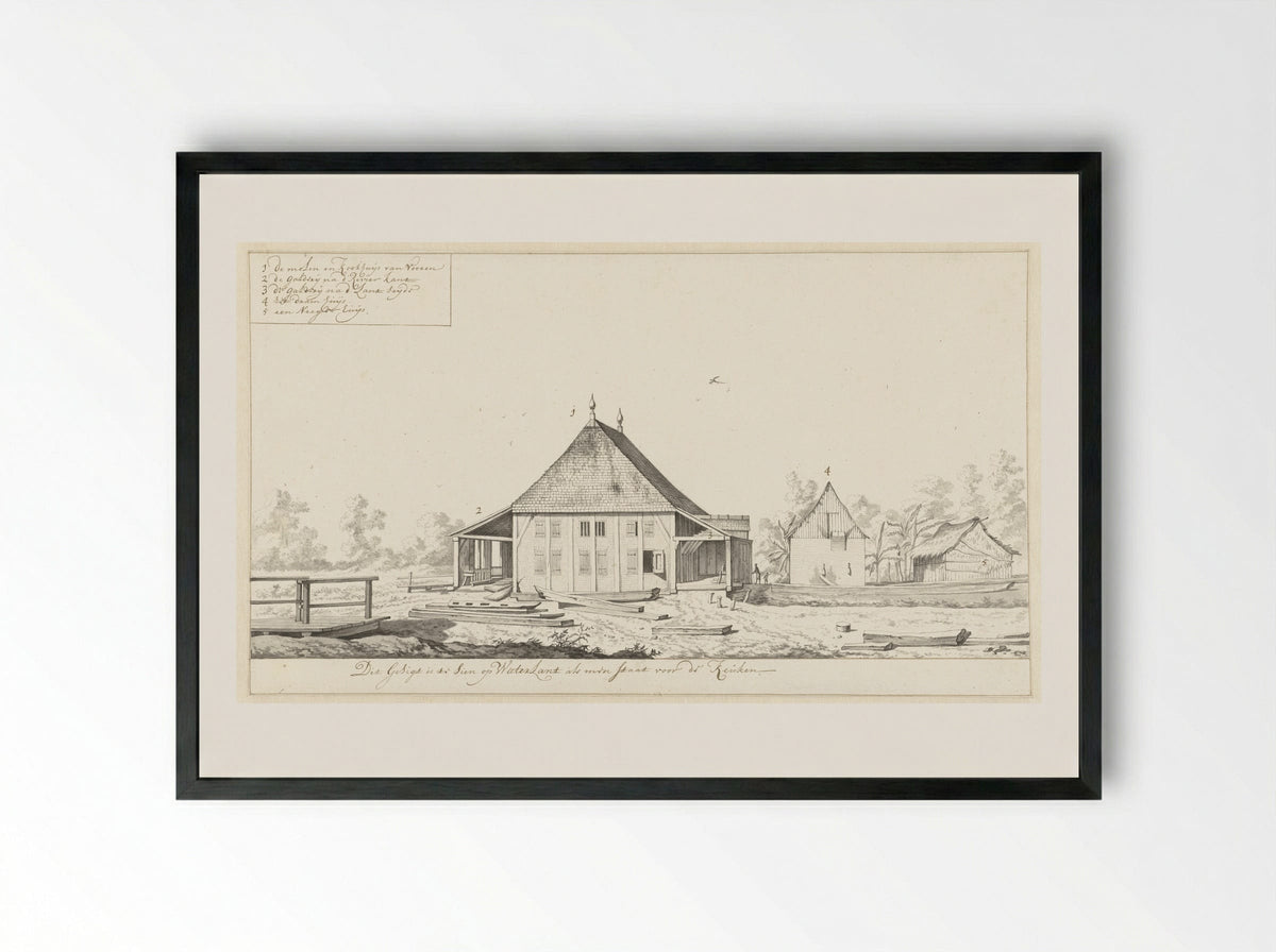 Gezicht op de molen en het kookhuis van suikerplantage Waterland - Dirk Valkenburg - Framed Print Black