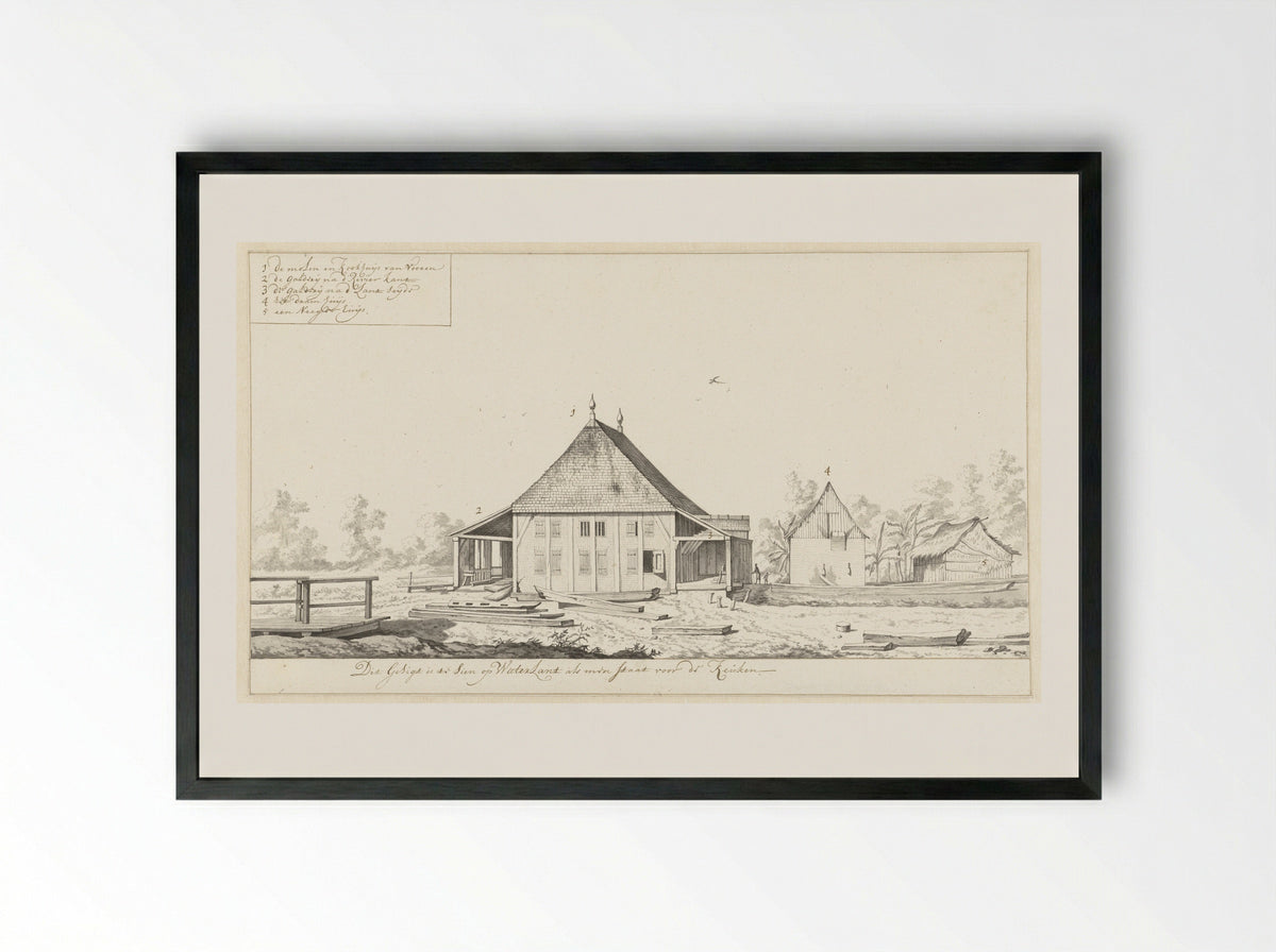 Gezicht op de molen en het kookhuis van suikerplantage Waterland - Dirk Valkenburg - Framed Print Black