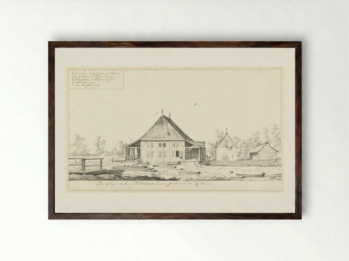 Gezicht op de molen en het kookhuis van suikerplantage Waterland - Dirk Valkenburg - Framed Print Dark Wood