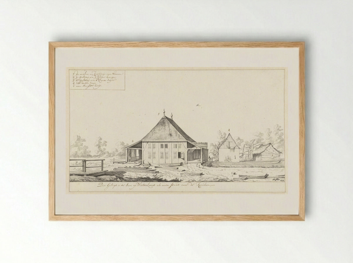 Gezicht op de molen en het kookhuis van suikerplantage Waterland - Dirk Valkenburg - Framed Print Wood