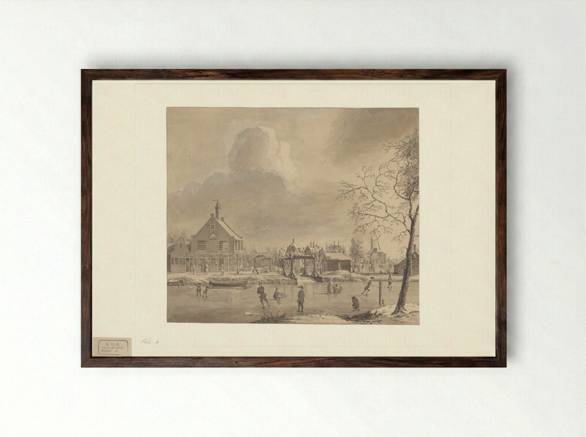 Gezicht op de overhaal bij de Boerenwetering - Nicolaes Aartman - Framed Print Dark Wood
