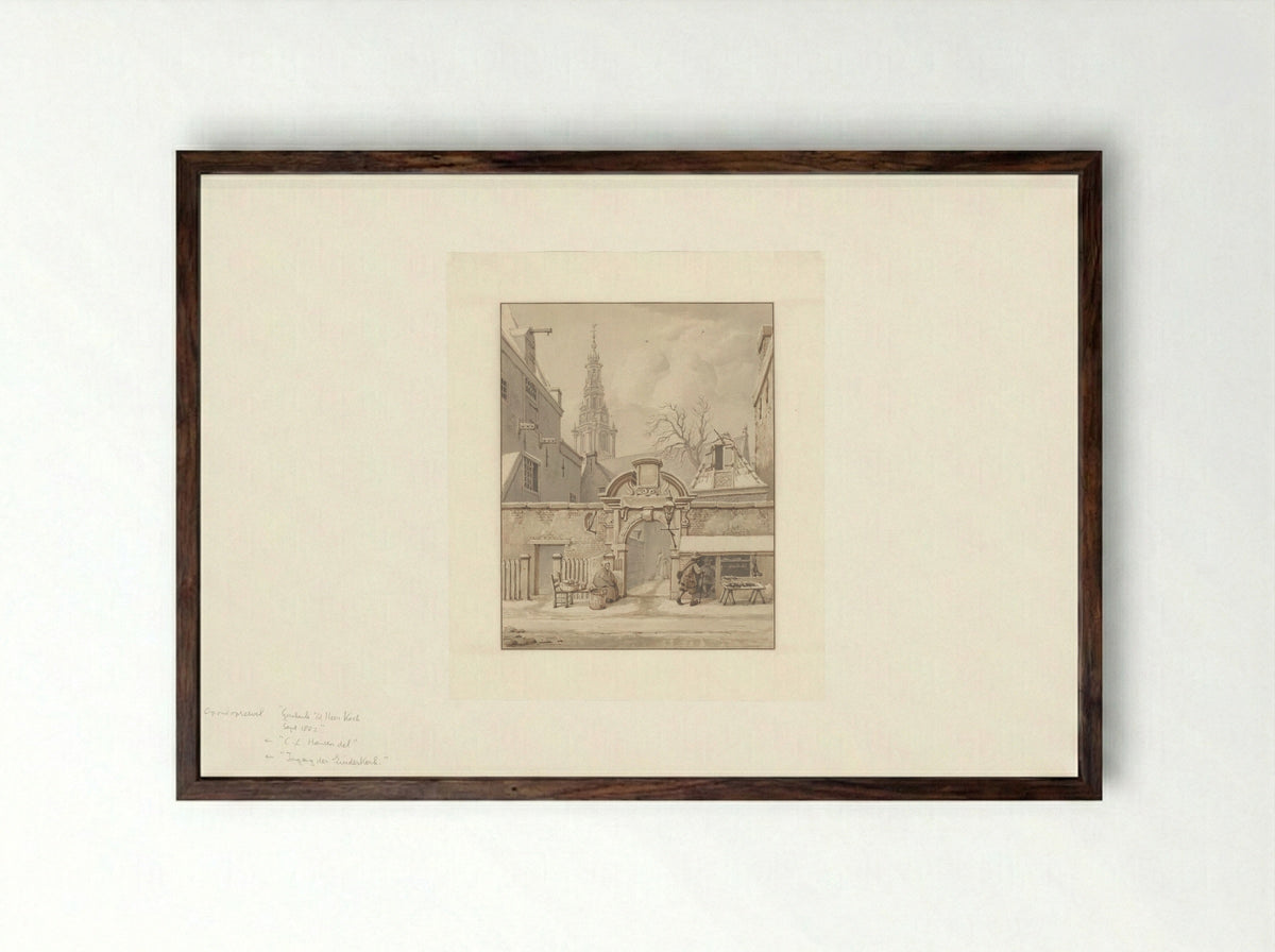Gezicht op de poort aan het Zuiderkerkhof te Amsterdam - Carel Lodewijk Hansen - Framed Print Dark Wood