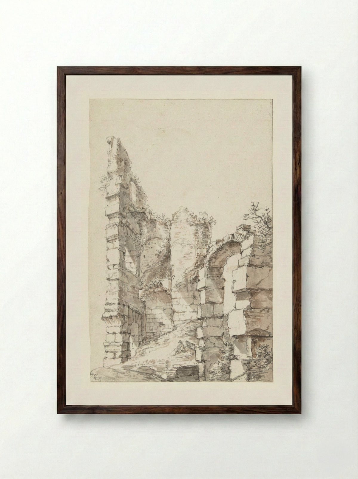 Gezicht op de ruïne op het Colosseum, Rome, met twee zittende figuren - Jan Worst - Framed Print Dark Wood