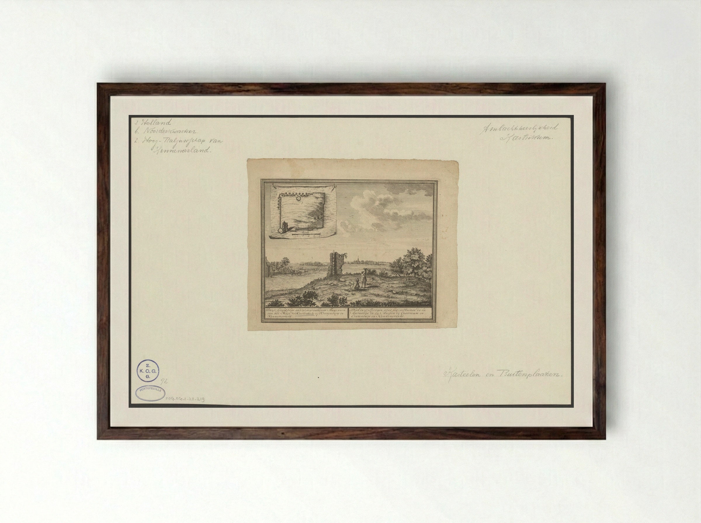 Gezicht op de ruïne van Huis Kronenburg - Hendrik de Leth - Framed Print Dark Wood