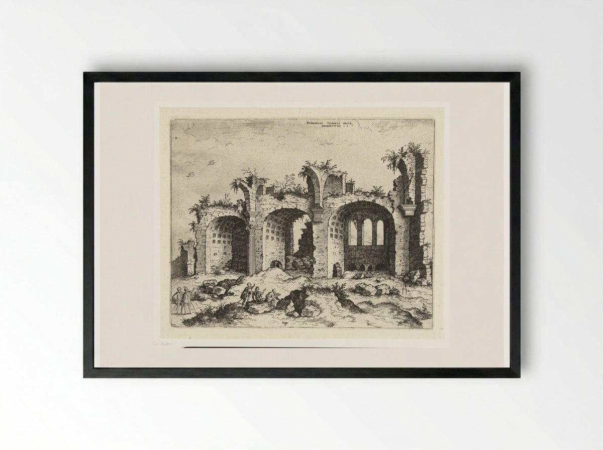 Gezicht op de ruïne van de basiliek van Constantijn - Hieronymus Cock - Framed Print Black