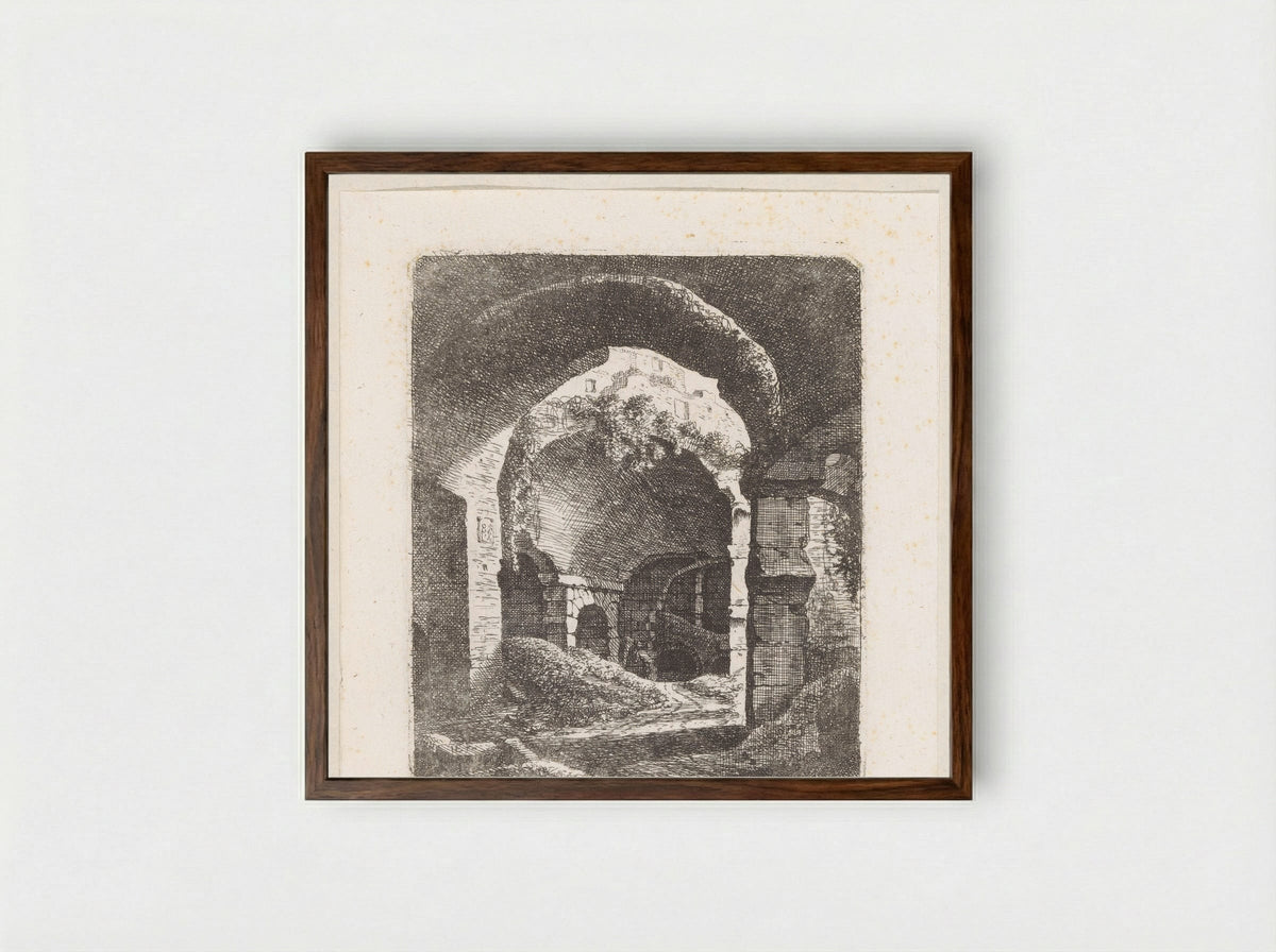 Gezicht op de ruïnes van het Colosseum - Johann Franz Ermels - Framed Print Dark Wood