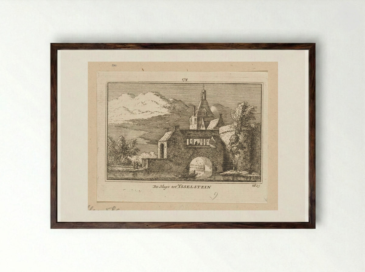Gezicht op de sluis bij de IJsselpoort te IJsselstein - Abraham Rademaker - Framed Print Dark Wood