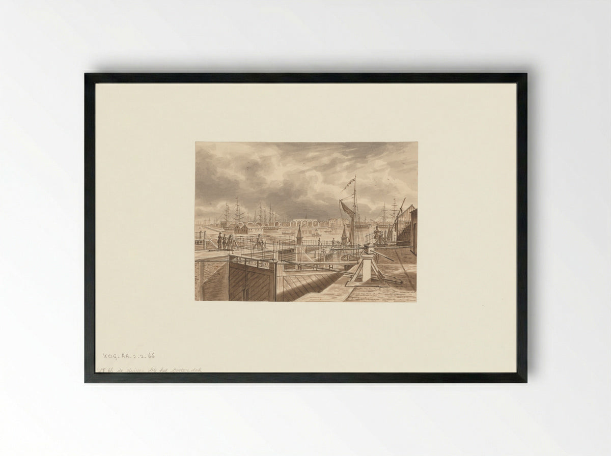 Gezicht op de sluizen bij het Oosterdok - Augustus Wijnantz - Framed Print Black