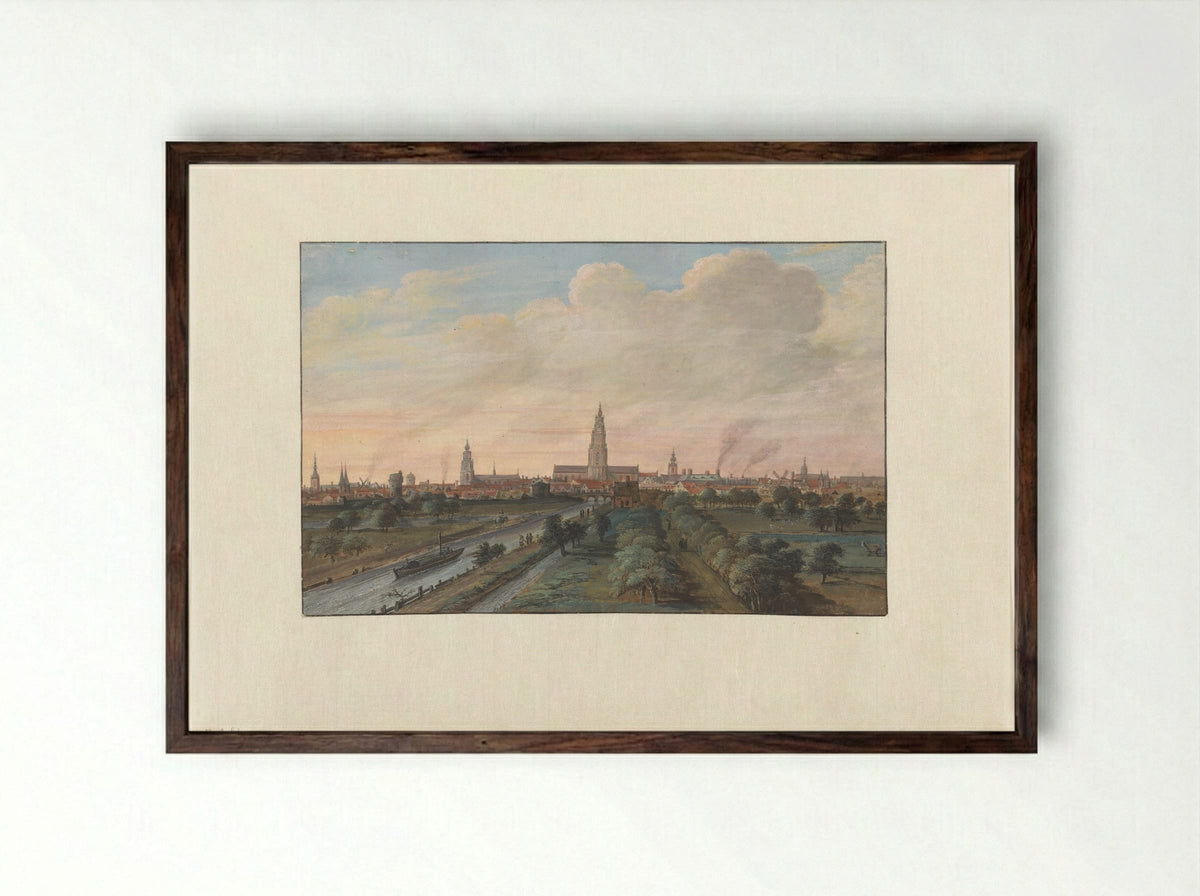Gezicht op de stad Groningen - Gerrit Battem - Framed Print Dark Wood
