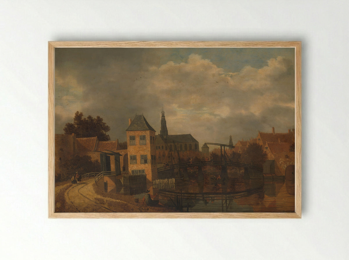 Gezicht op de stad Haarlem over het Spaarne bij de Eendjespoort - Balthasar van der Veen - Framed Print Wood