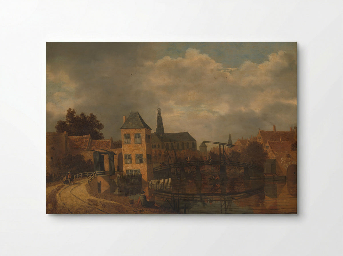 Gezicht op de stad Haarlem over het Spaarne bij de Eendjespoort - Balthasar van der Veen - Poster