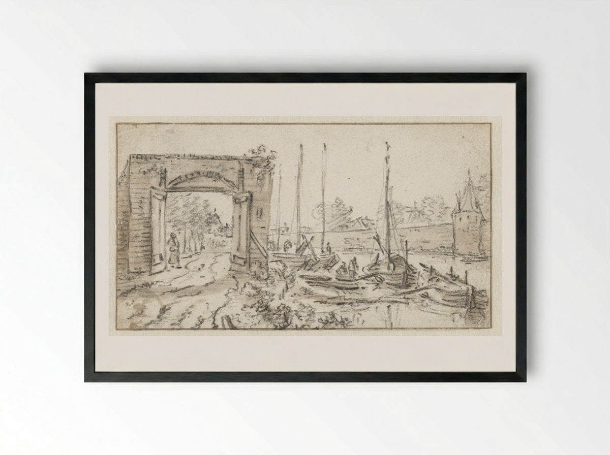 Gezicht op de stadsmuur van Utrecht - Herman Saftleven - Framed Print Black