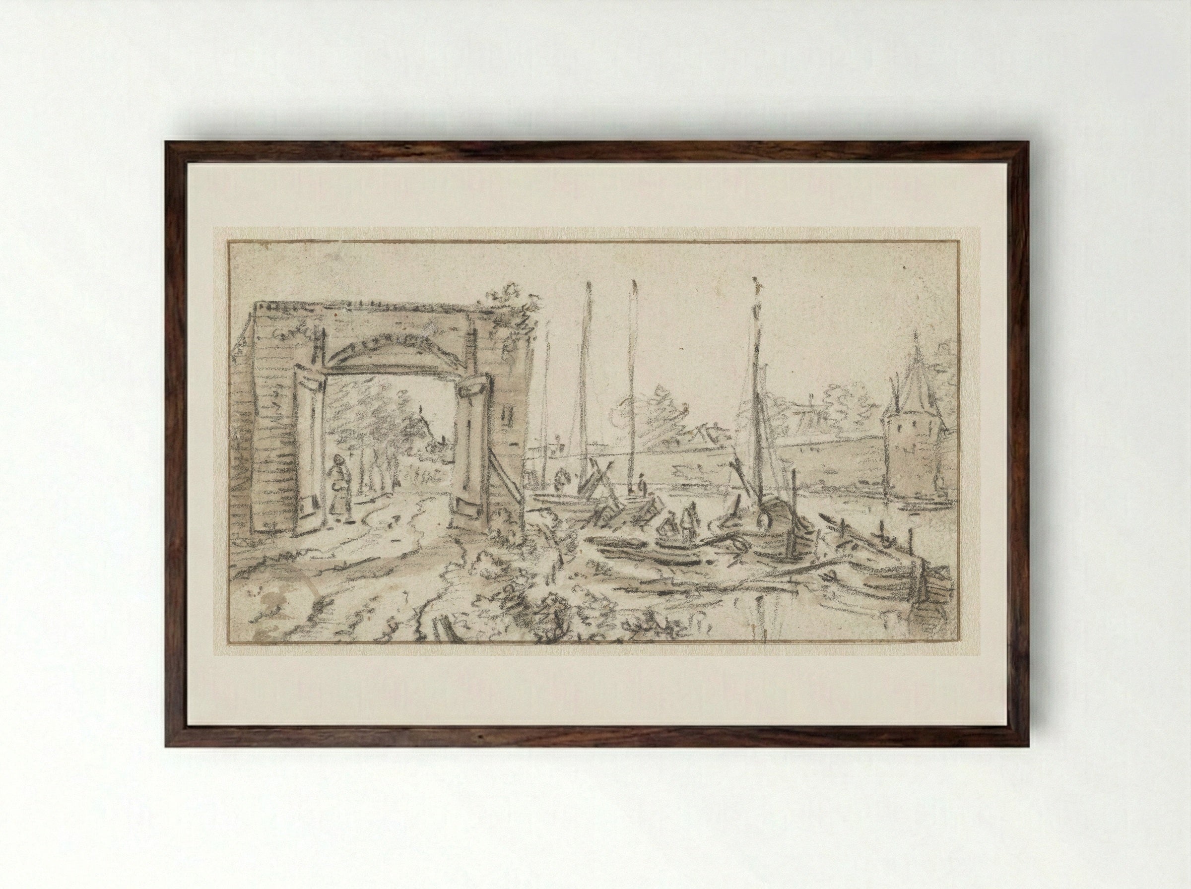 Gezicht op de stadsmuur van Utrecht - Herman Saftleven - Framed Print Dark Wood