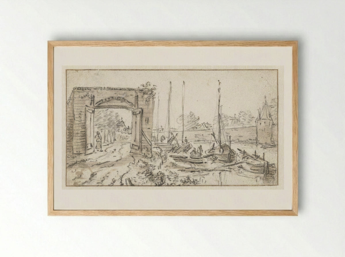 Gezicht op de stadsmuur van Utrecht - Herman Saftleven - Framed Print Wood