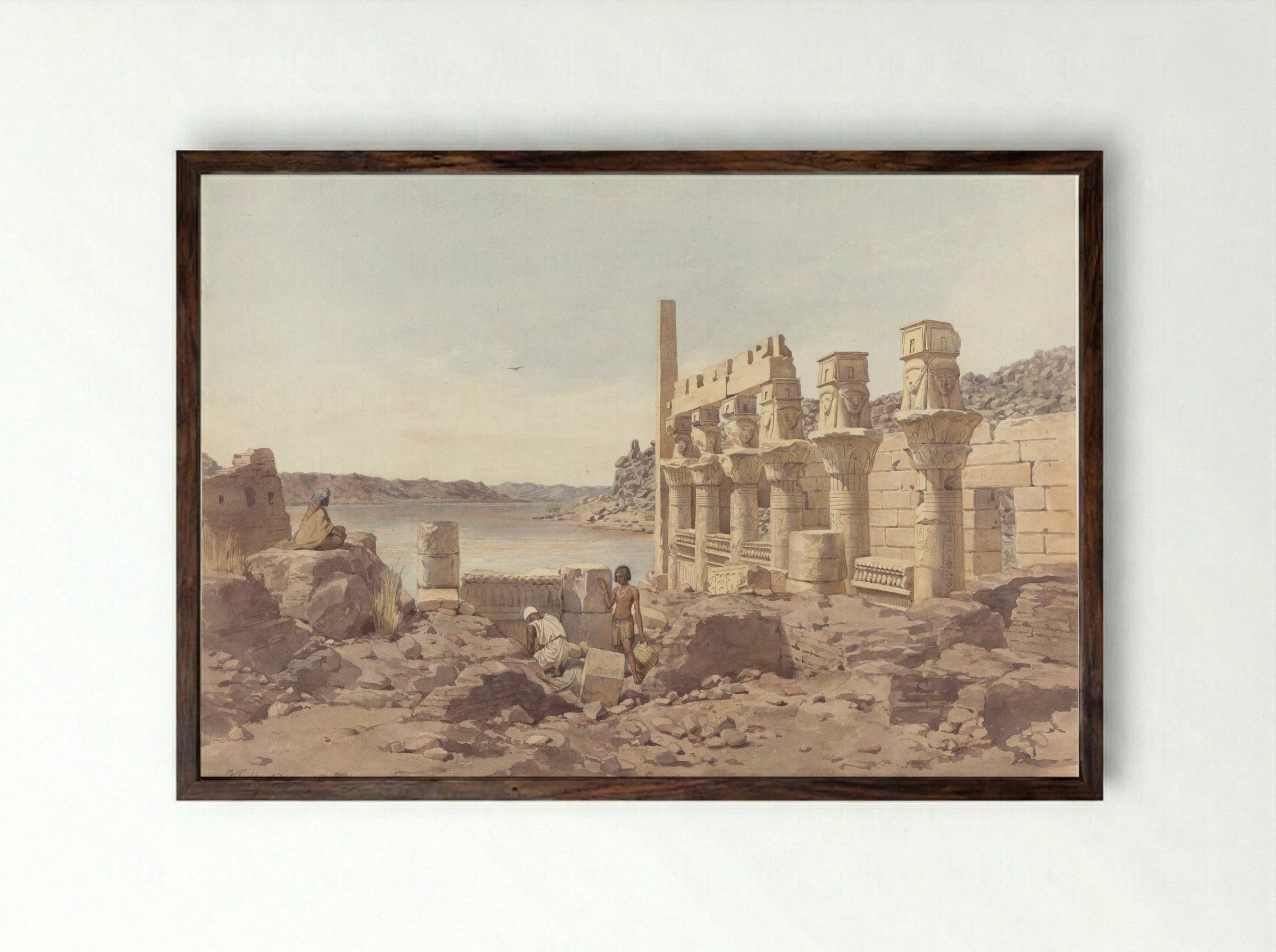 Gezicht op de tempelruïnes te Philae bij Aswan - Willem de Famars Testas - Framed Print Dark Wood