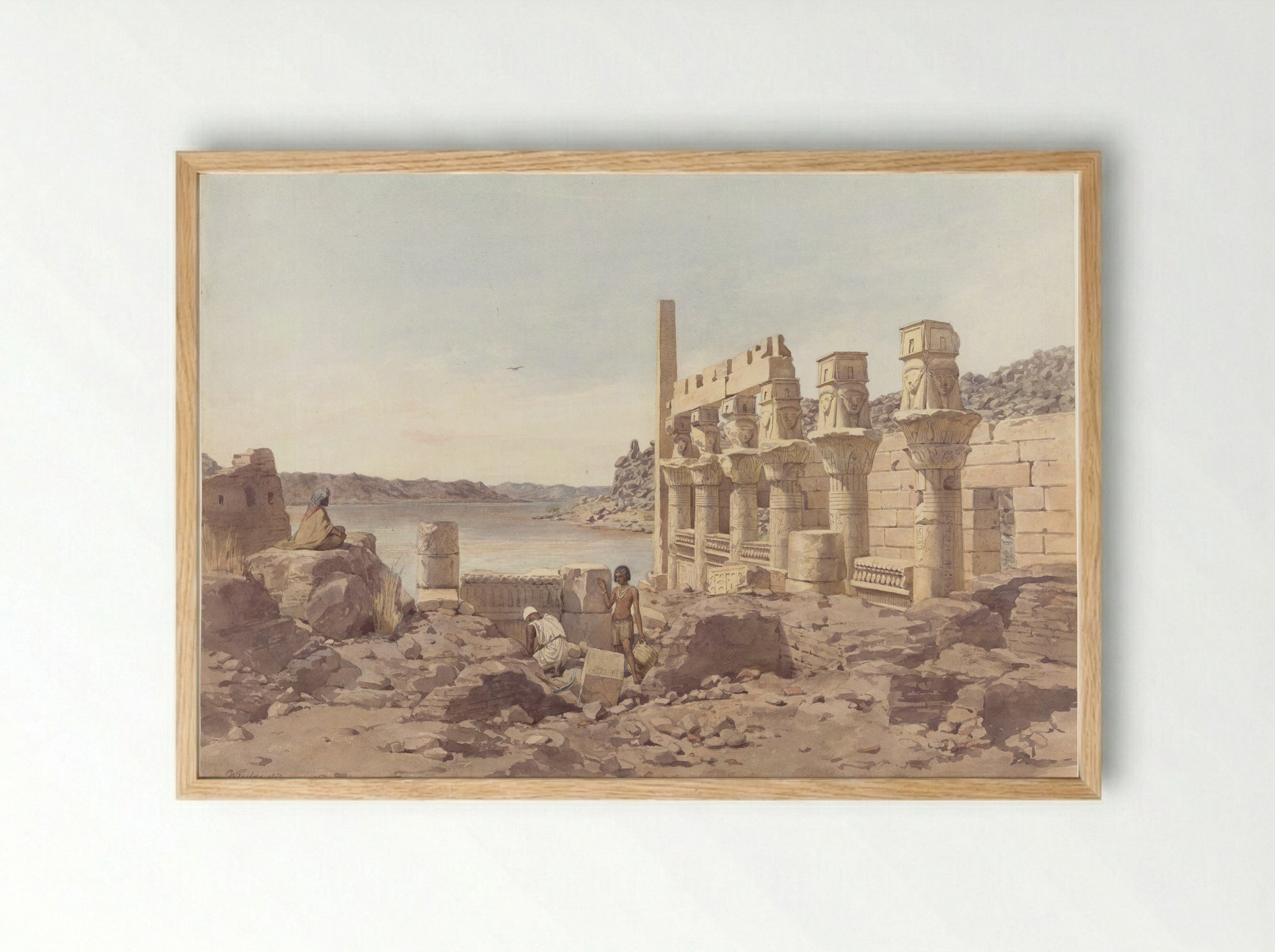 Gezicht op de tempelruïnes te Philae bij Aswan - Willem de Famars Testas - Framed Print Wood