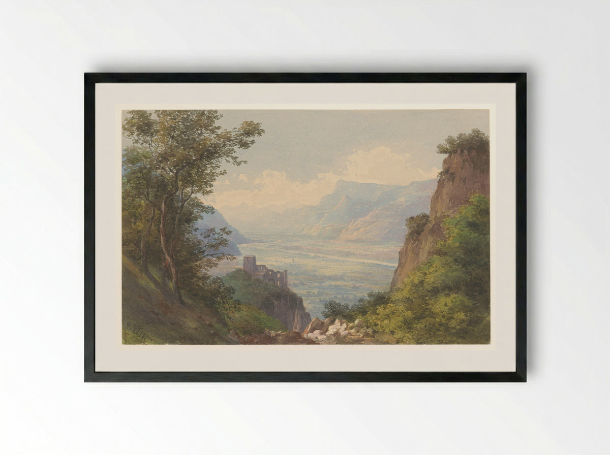Gezicht op de vallei van Meran in Tirol - Charles William Meredith van de Velde - Framed Print Black