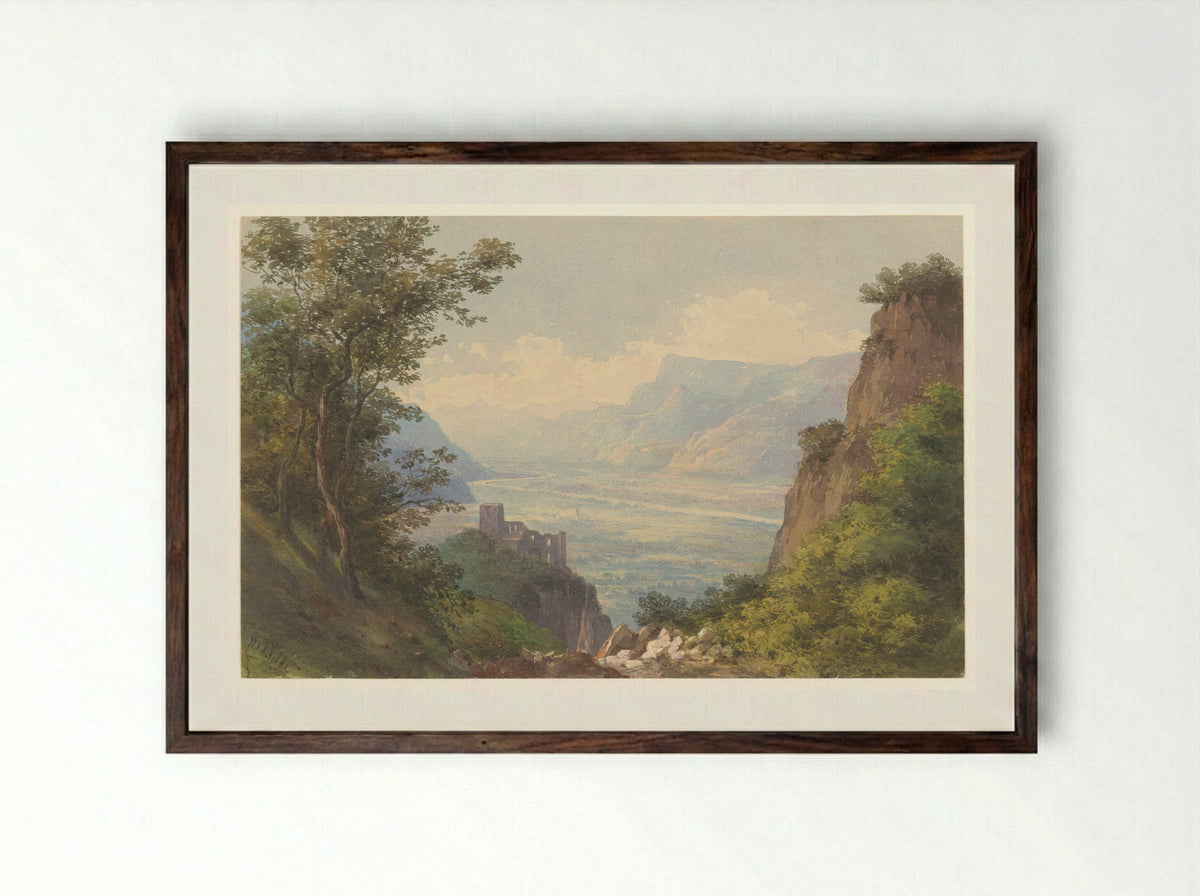 Gezicht op de vallei van Meran in Tirol - Charles William Meredith van de Velde - Framed Print Dark Wood